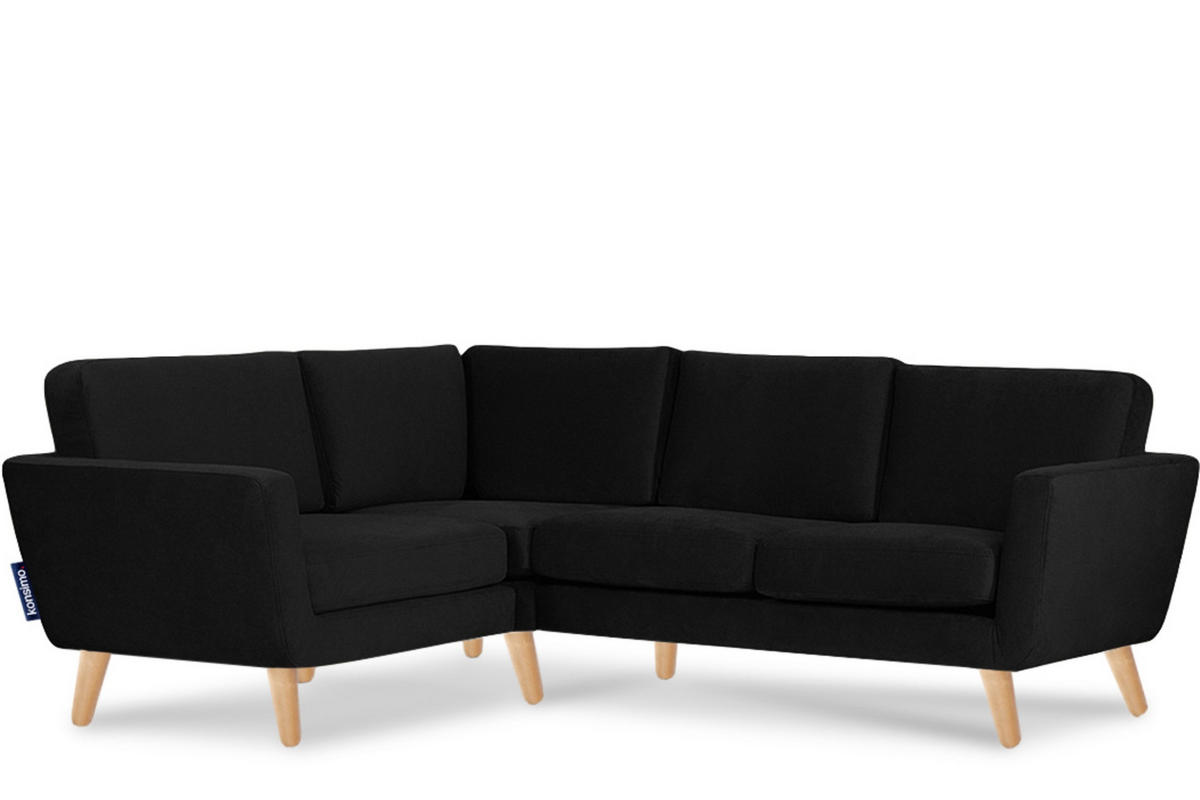 ECKSOFA-LINKS TAGIO 3/4 Sitzer, Schwarz - Schwarz/Braun, Buchenholz/Textil (220/181cm) - KONSIMO®
