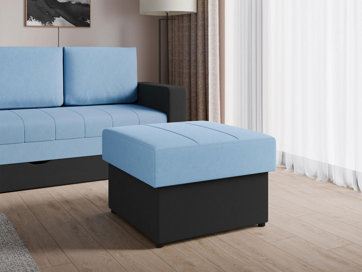 POLSTERHOCKER Calabrini - Blau/Schwarz, Holzwerkstoff/Kunststoff (70/48/70cm) - MIRJAN24