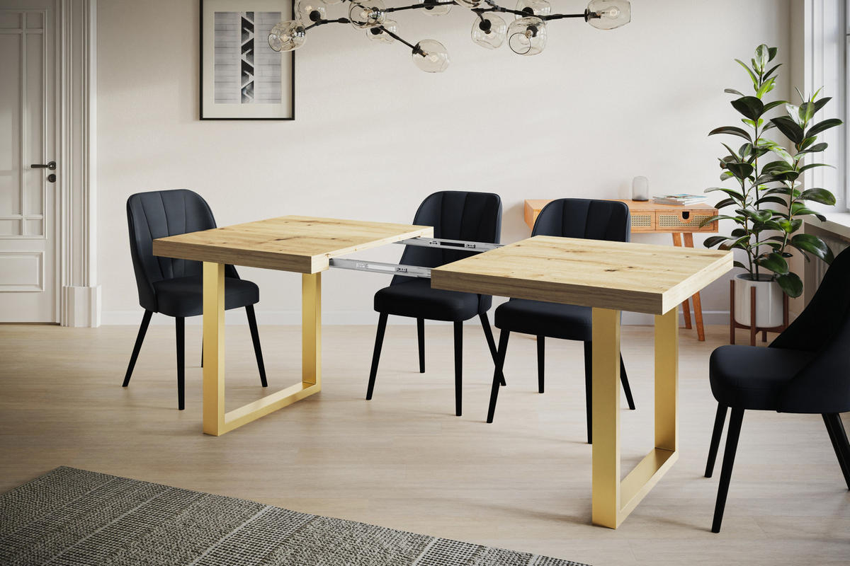 ESSZIMMERTISCH LOFT-U, ausziehbarer Tisch 140-240X80X77 cm, Farbe: ARTISAN, mit Metallbeinen in Farbe Gold - Hellbraun/Goldfarben, Holzwerkstoff (140/80/77cm) - Alpi-Möbel
