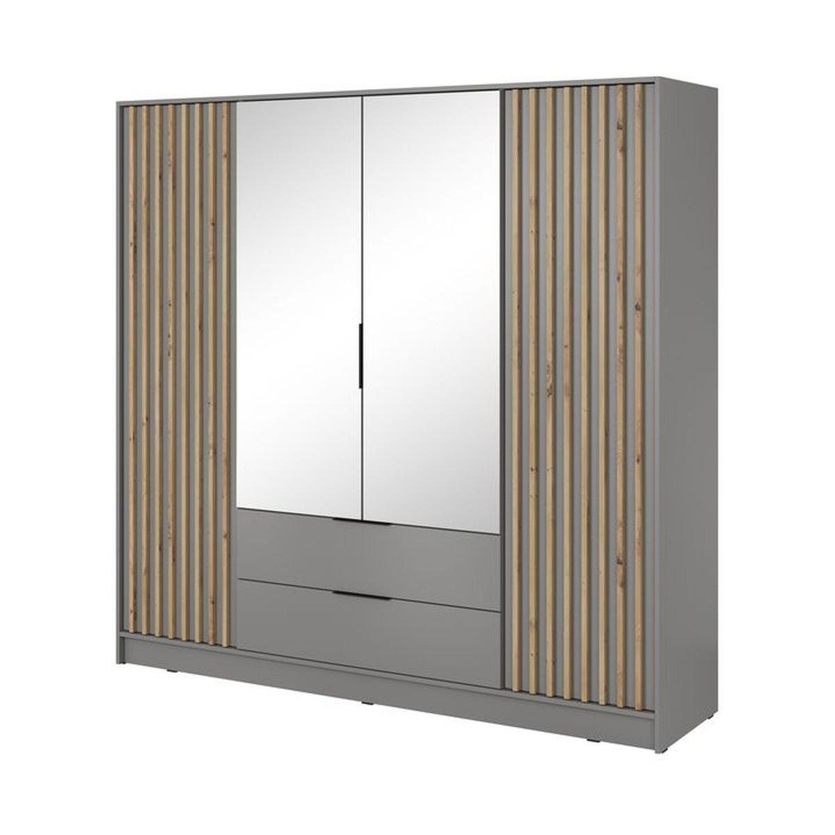 KLEIDERSCHRANK – 206 cm – Nelly – Grau - Grau, Holzwerkstoff (206/200/51cm) - hi-markt