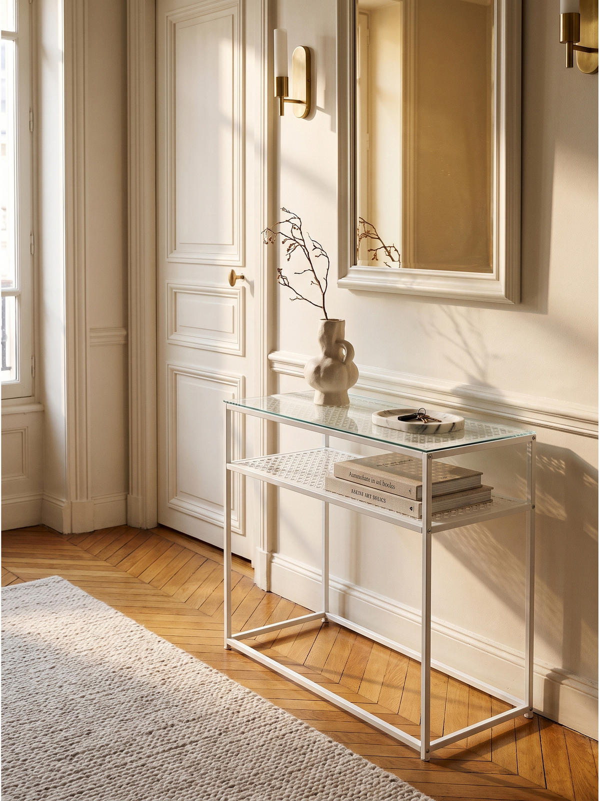 KONSOLENTISCH ALCUDIA, Einscheibensicherheitsglas, Weiß, 80 x 40 x 77 cm - Weiß, Glas/Metall (40/80/77cm) - KADIMA DESIGN
