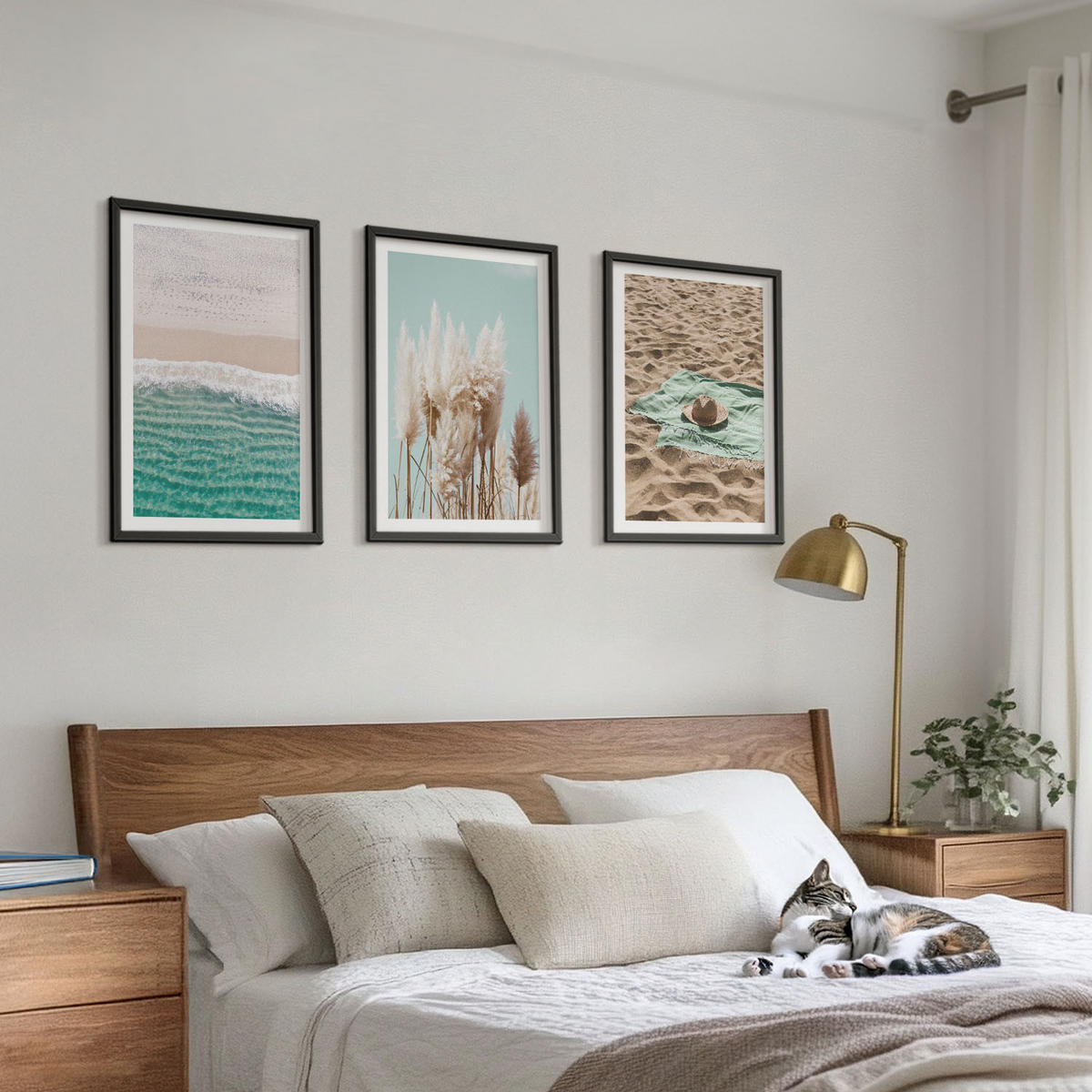 WANDBILDER 3er-Set - 40x60 cm Schwarzer Rahmen - Strandwellen Grashut - Schwarz, Kunststoff (40/60cm) - ArtPrintCave
