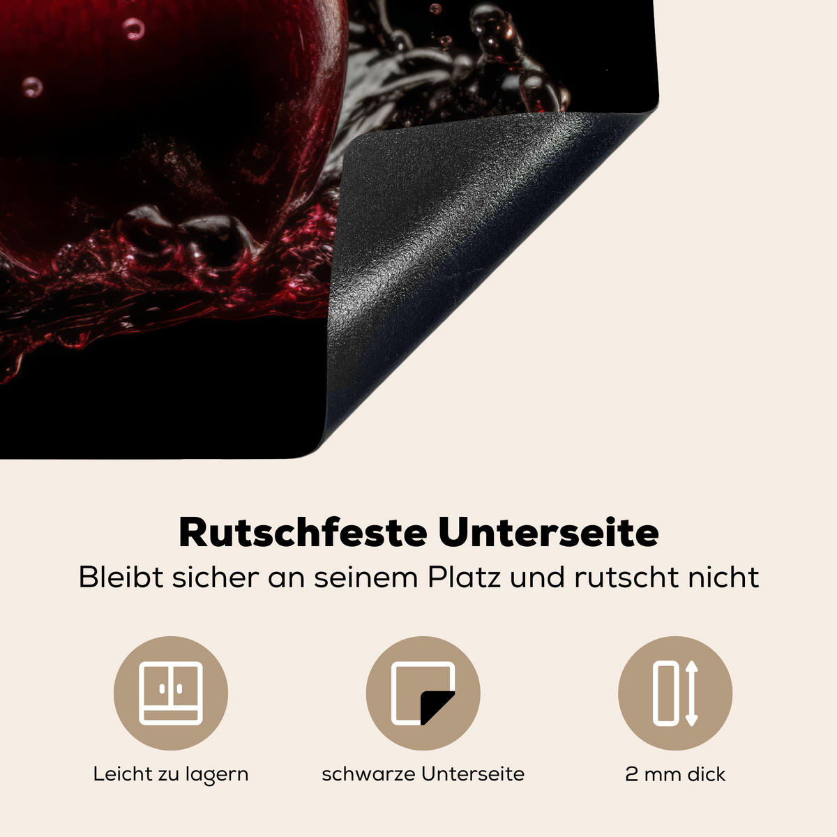 HERDABDECKPLATTE Kirsche - Rot - Frucht - Wasser - Schwarz 81x52 cm - Kirschrot, Kunststoff (81.6/0.2/52.7cm) - MuchoWow