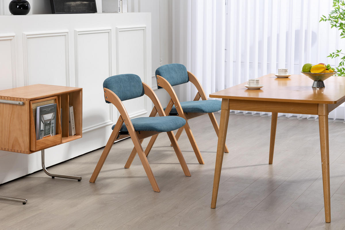 KLAPPSTUHL DE-36260 2er-Set mit gepolstertem Sitz Blau - Blau, Holz (54/60/79cm) - ComfortXL