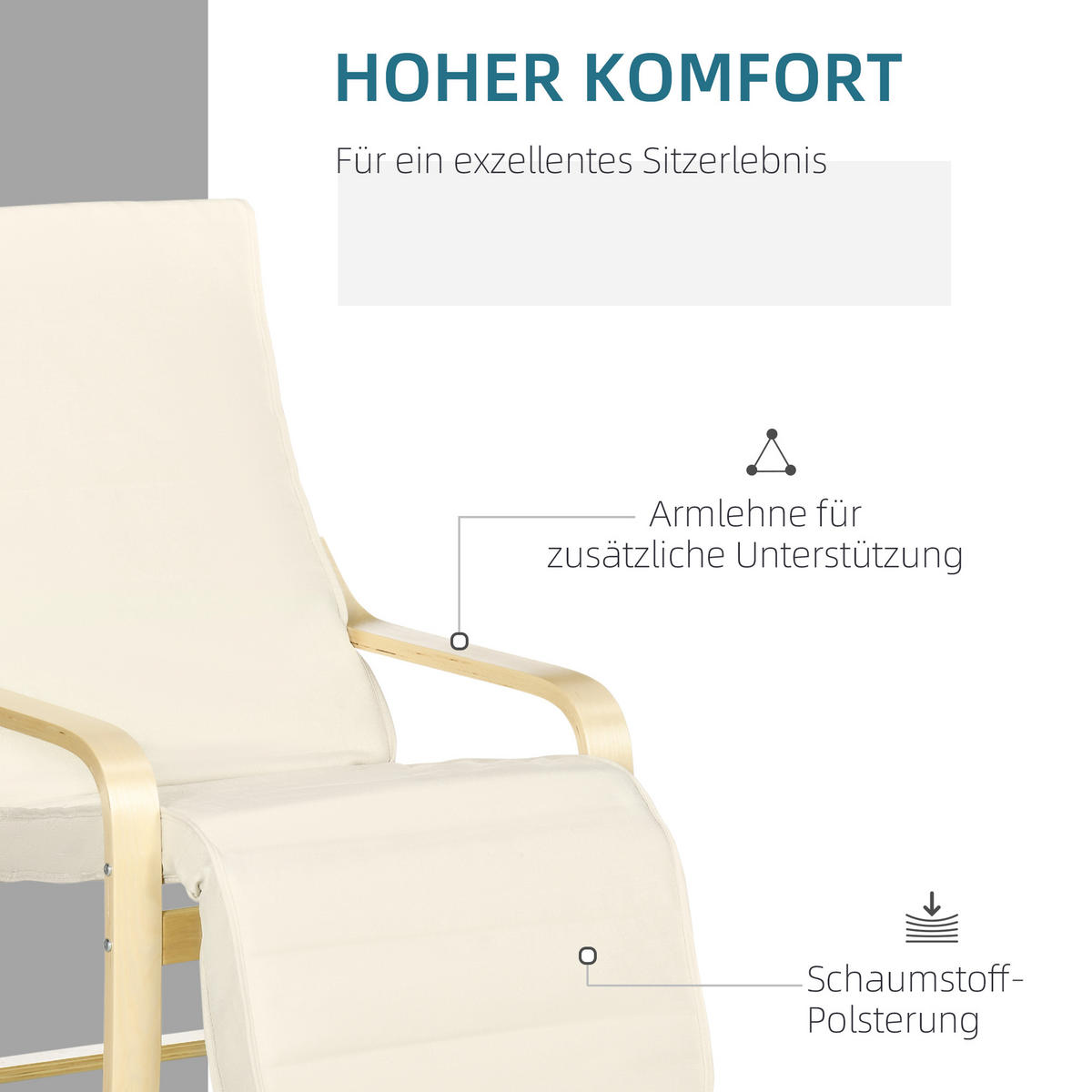 RELAXSESSEL Schwingstuhl, Cremeweiß 66,5 x 94 x 100cm - Weiß, Kunststoff (66.5/100/94cm) - HOMCOM