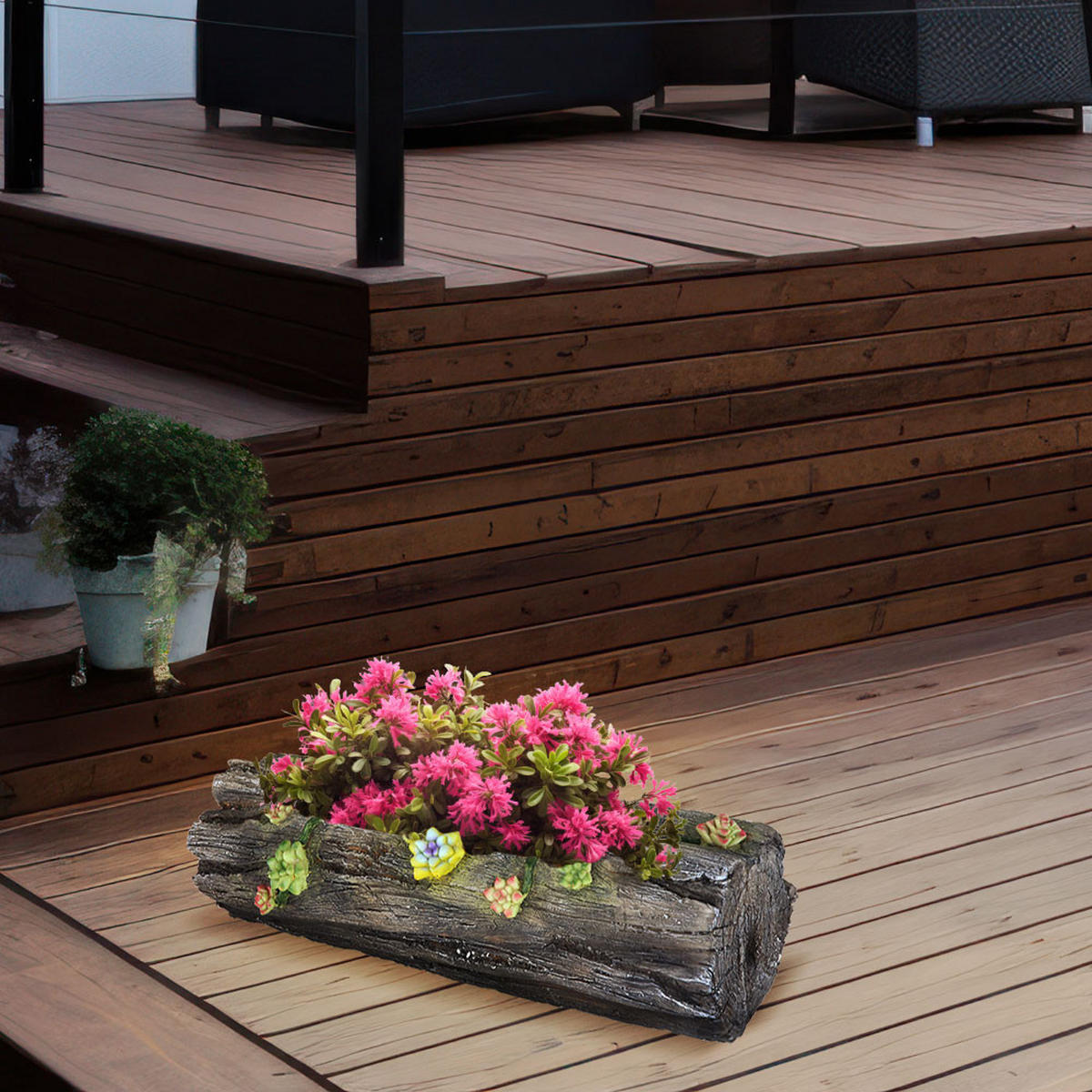 LED AUSSENLEUCHTE Baumstamm Grau Kunststoff - Grau, Kunststoff (44.3/17.3/13.5cm) - Globo Lighting