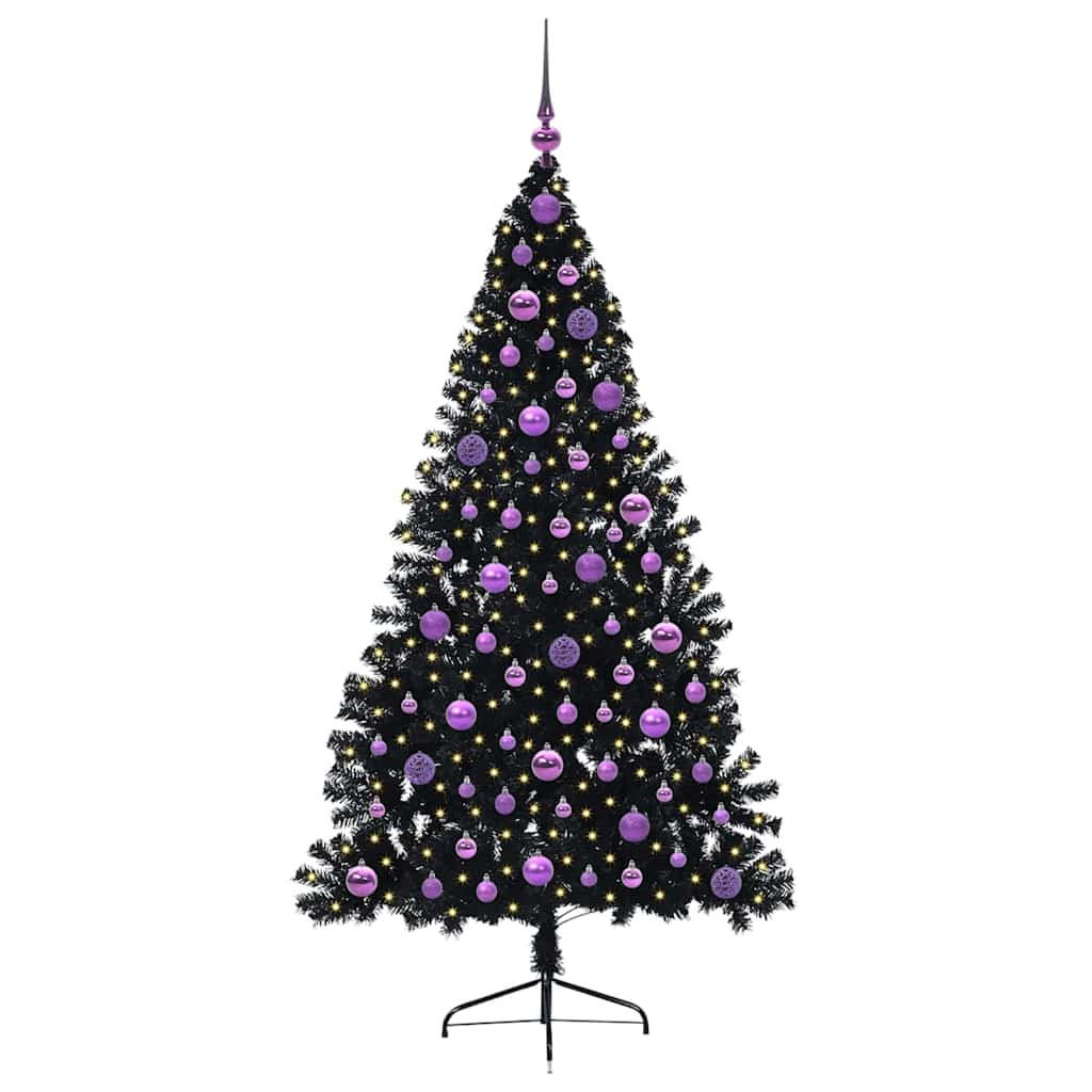 WEIHNACHTSBAUM Künstlicher Vorbeleuchteter Haltbar 115/115/180 cm Schwarz PVC - Schwarz, Kunststoff (180cm) - vidaXL