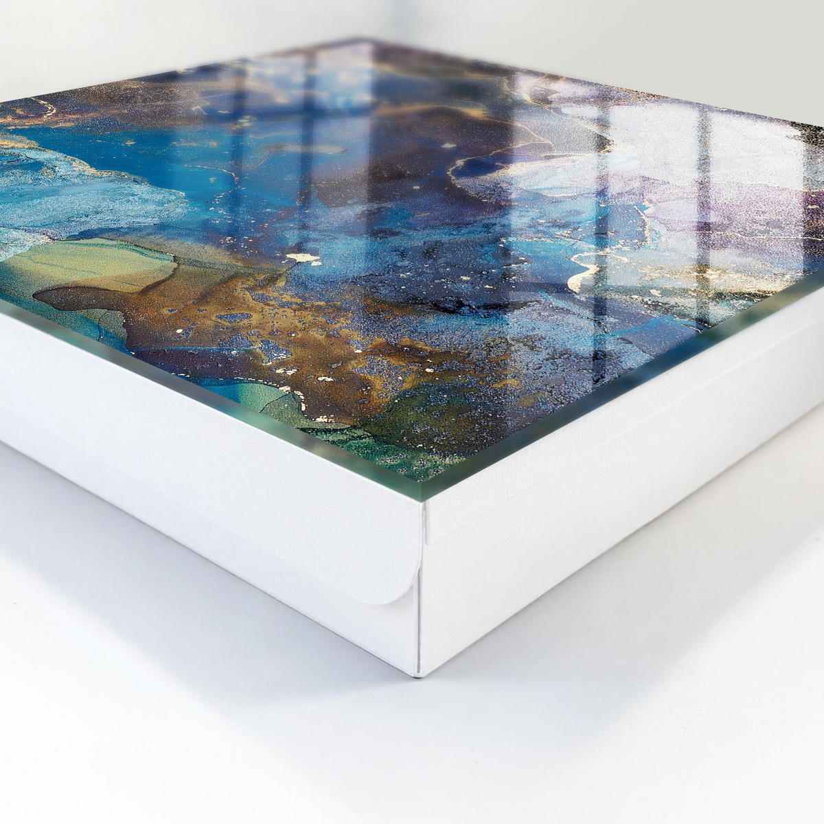 SCHLÜSSELBOX Weiß 30x30 cm – Türöffnung nach rechts - Marine Abstraktion - Blau, Metall (30/30/5cm) - TULUP