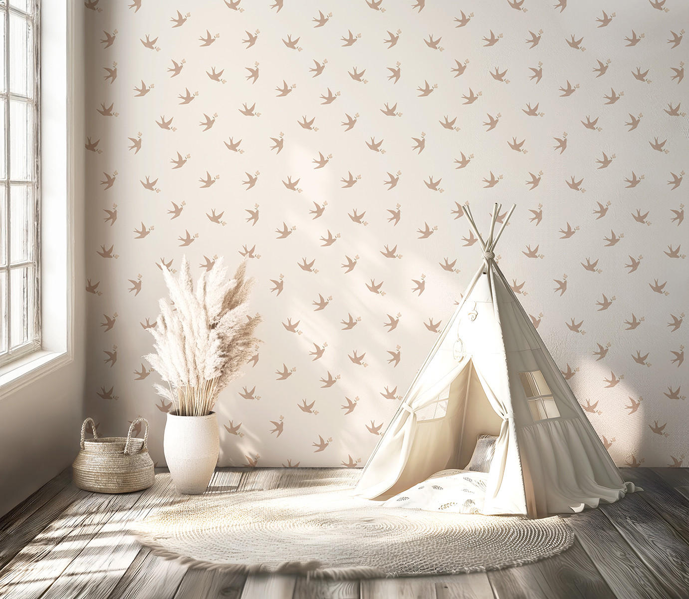 VLIESTAPETE Eleonore Schwalben, 50 cm x 10 m, rosa - Pink, Papier (50/1000cm) - Lilipinso