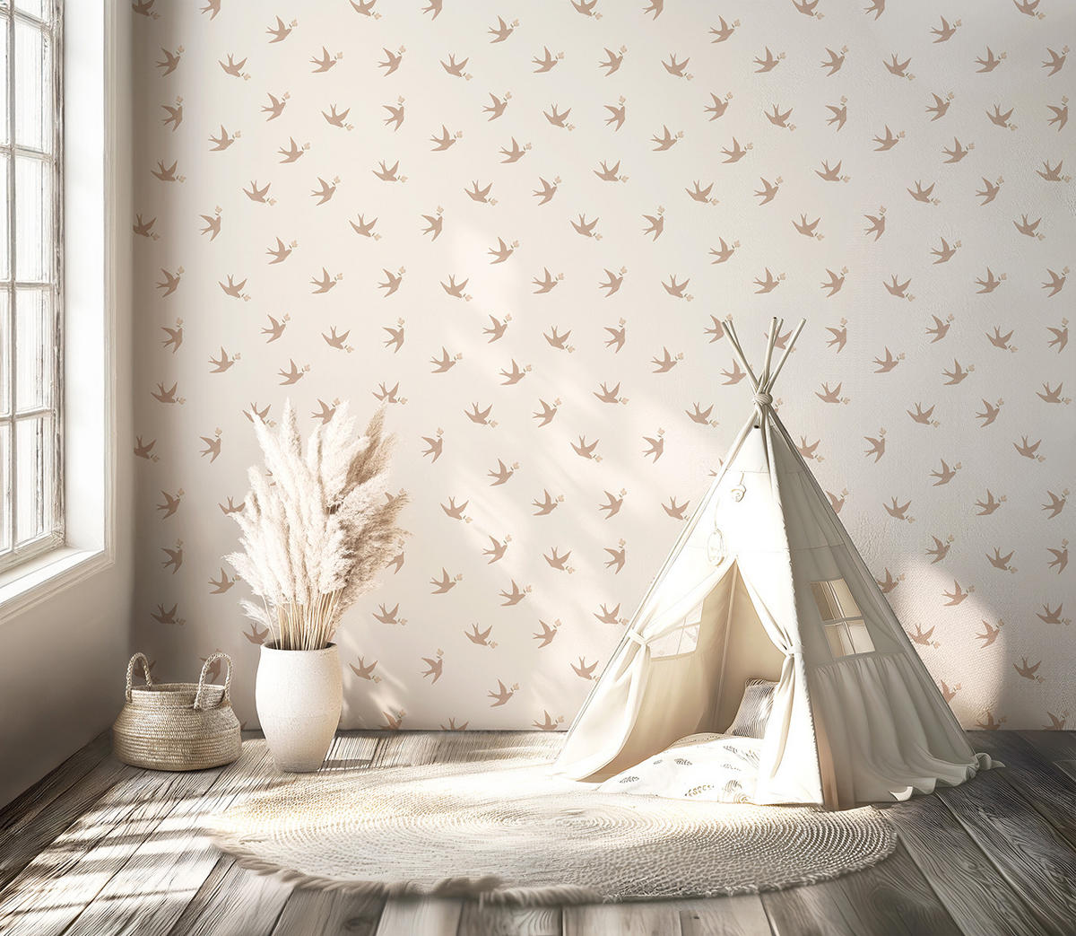 VLIESTAPETE Eleonore Schwalben, 50 cm x 10 m, rosa - Pink, Papier (50/1000cm) - Lilipinso