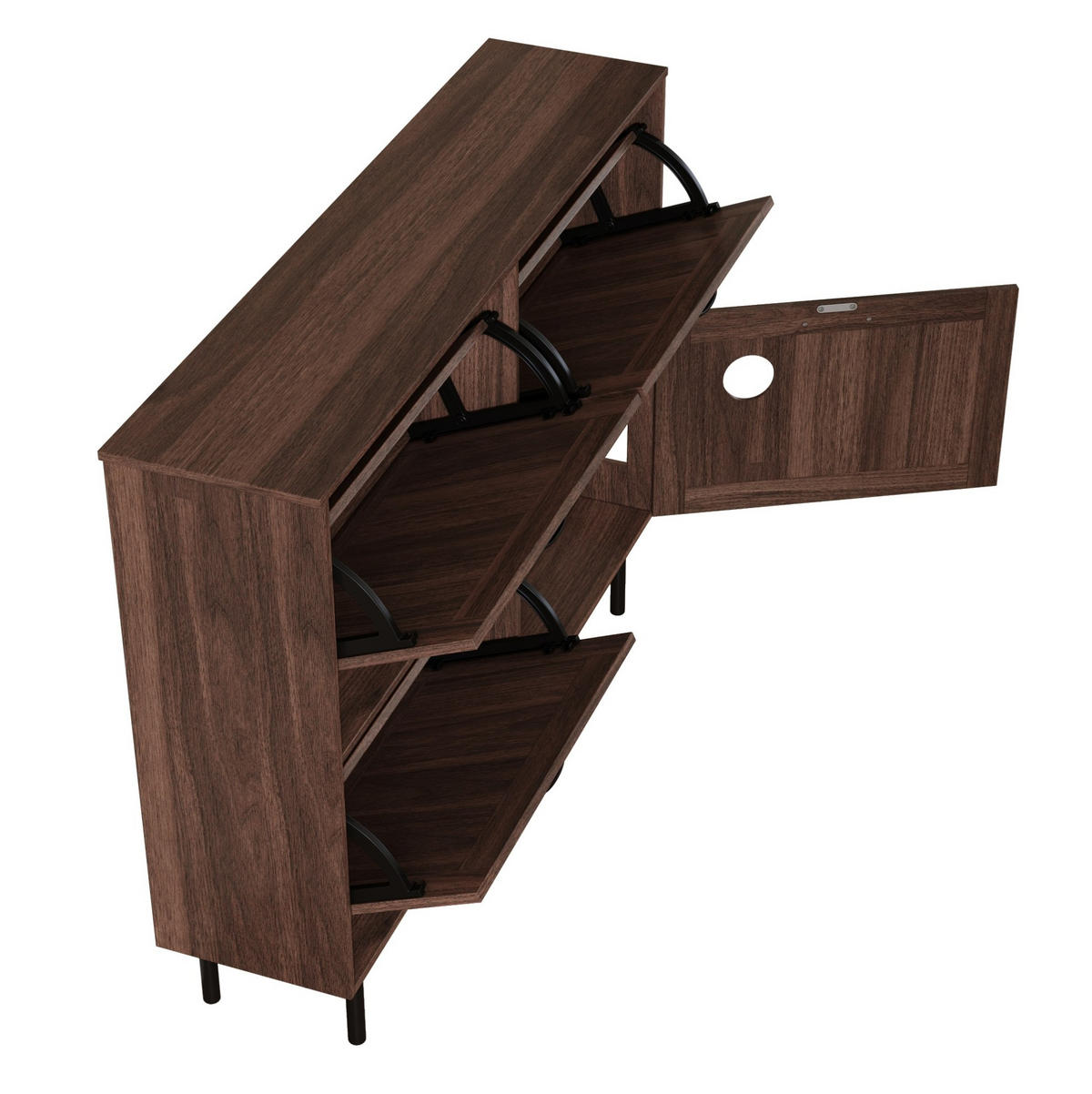 SCHUHSCHRANK 120/28/92 cm in Walnussfarben mit 4 Türen und Katzen-Spielmodul - Walnussfarben, Holzwerkstoff (120/92/28cm) - Flora Grace