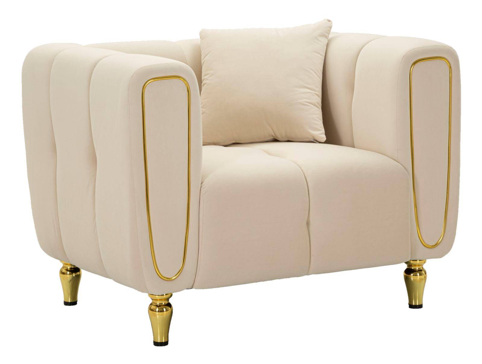 SESSEL Alma Cushion, cremefarben und goldfarben, Polyester, Eukalyptusholz, Kiefernholz, Sperrholz und Metall, 81 x 97 x 71 cm - Goldfarben/Creme, Holz/Holzwerkstoff (81/71/97cm) - Mauro Ferretti