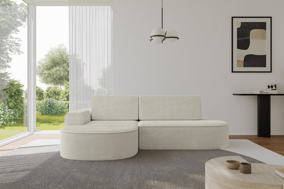 ECKSOFA mit Schlaffunktion und Bettkasten Ottomane Links MARI-L1-S - 283x167x73 cm Beige Cord - Schwarz/Cappuccino, Holzwerkstoff/Kunststoff (283/167cm) - ALTDECOR