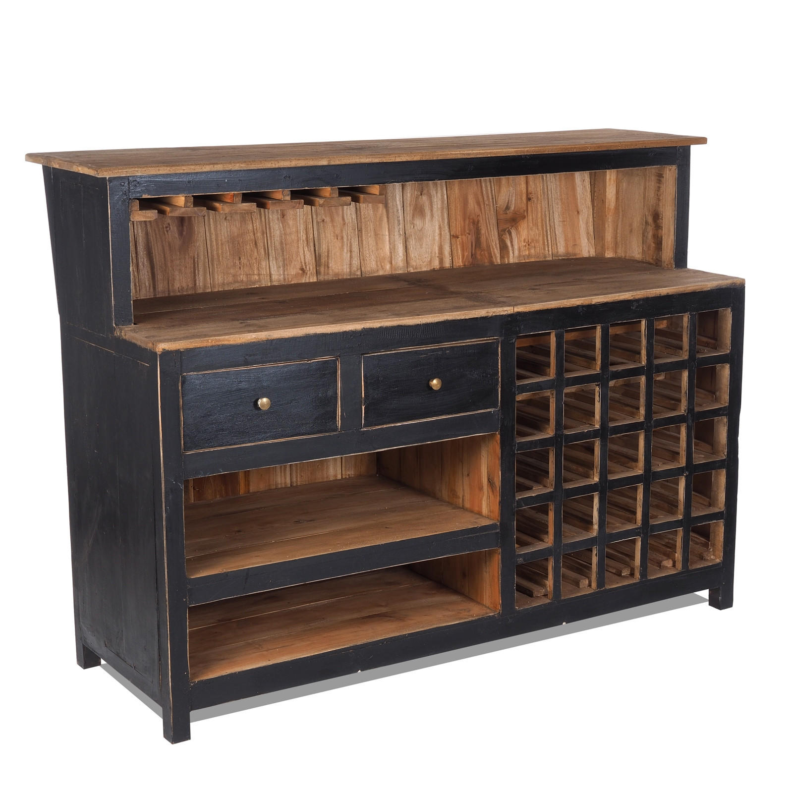 BARSCHRANK PUREWOOD Recyclingholz massiv, Vintage-Look 09 voodoo - schwarz - Schwarz, Holz (150/110/55cm) - DESIGN DELIGHTS