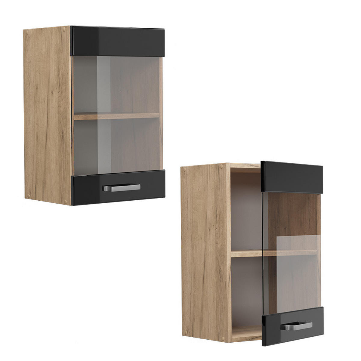 KÜCHENGLASSCHRANK R-Line Schwarz Hochglanz 40 cm - Honigeiche/Schwarz Hochglanz, Holzwerkstoff (40/60/31cm) - Vicco
