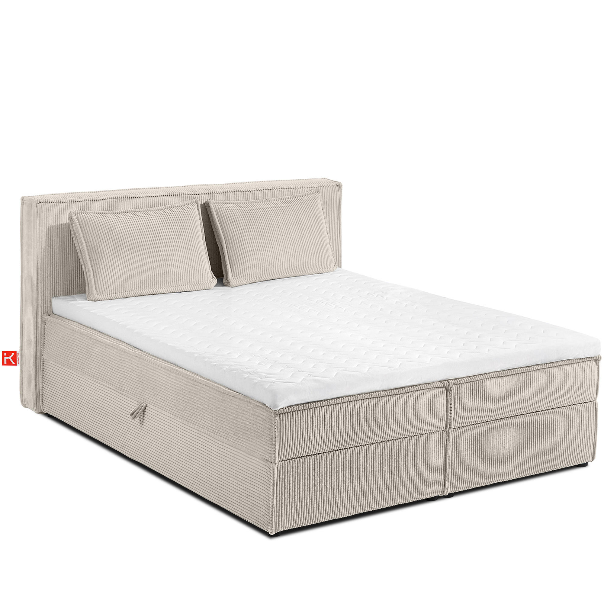 BOXSPRINGBETT ROTI mit Stauraum, cremefarben - Creme/Schwarz, Holz/Holzwerkstoff (140/200cm) - KONSIMO®