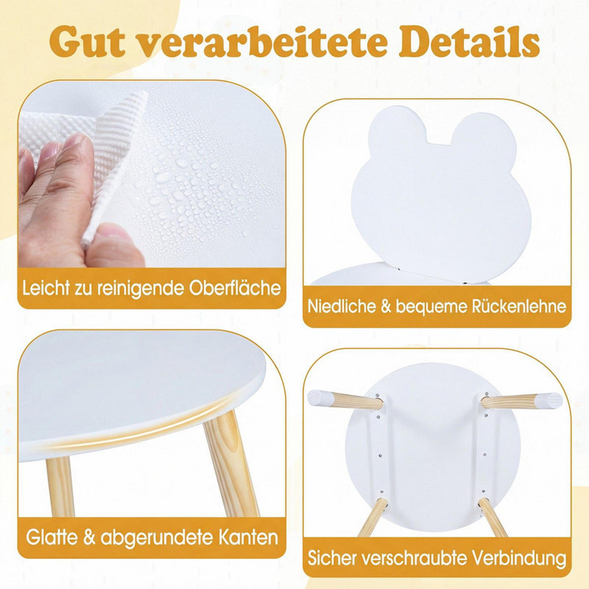 KINDERTISCH mit stuhl weiß(3-tlg) - Weiß, Holzwerkstoff (60/44/60cm) - COSTWAY