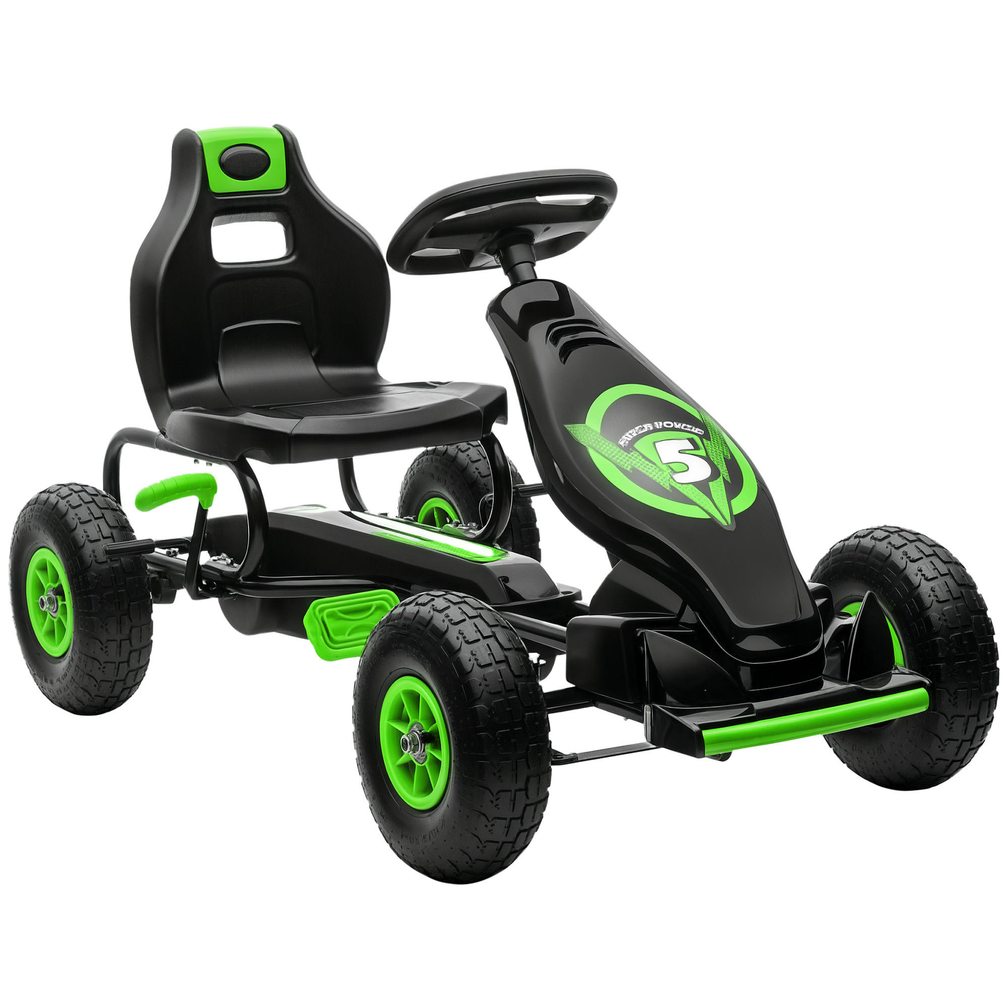 KINDER-GOKART DE-06115 mit Pedalen und verstellbarem Sitz Grün/Schwarz - Schwarz/Grün, Kunststoff/Metall (121/58/61cm) - ComfortXL