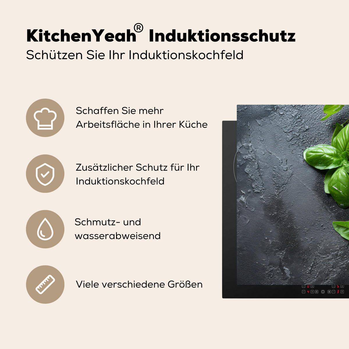 HERDABDECKPLATTE Obst - Grau - Konkret - Orange - Pflanzen Ceranfeldabdeckung 90x52 cm - Anthrazit, Kunststoff (90/52/0.2cm) - MuchoWow