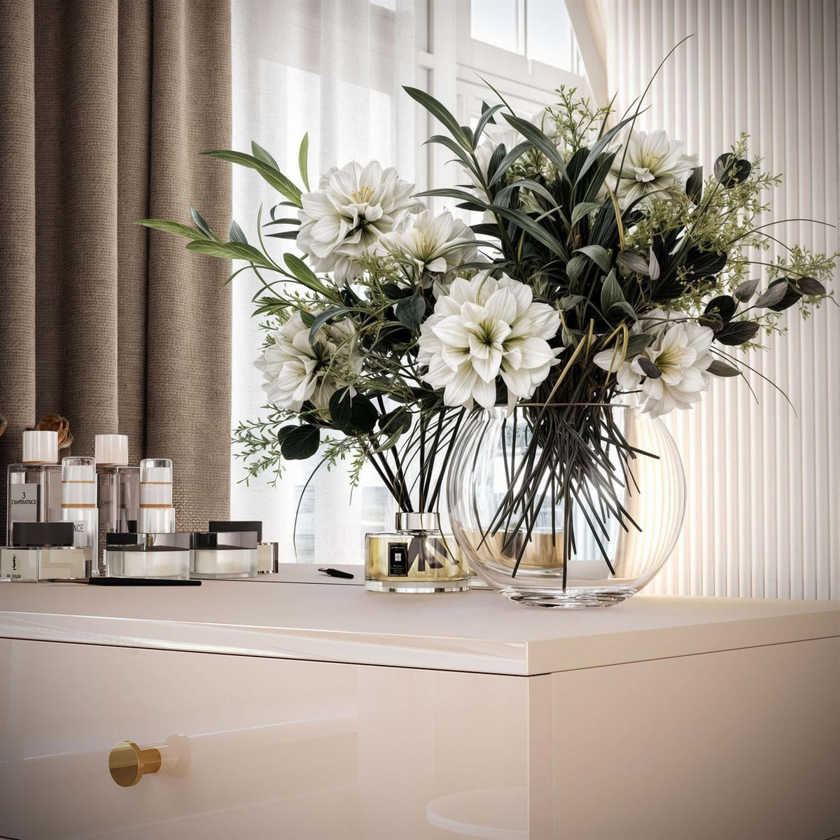 SCHMINKTISCH QUINNIE KASCHMIR mit LED-Spiegel rechts gold Griff - Kaschmir, Holzwerkstoff (100/175/42cm) - Lookway