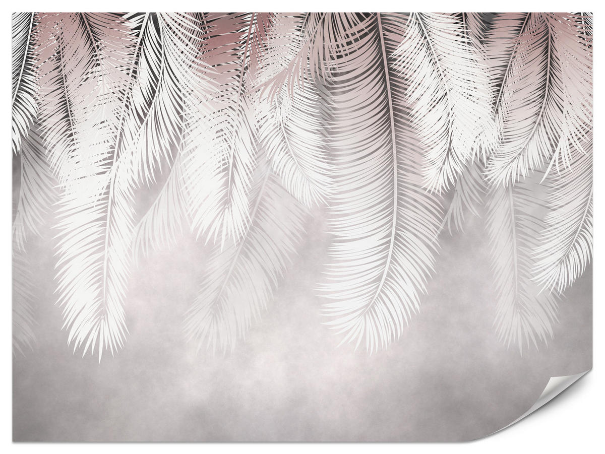 FOTOTAPETE für Esszimmer Große Palmenblätter Boho Beige 250x175 - Violett/Rosa, Papier (250/175cm) - Muralo