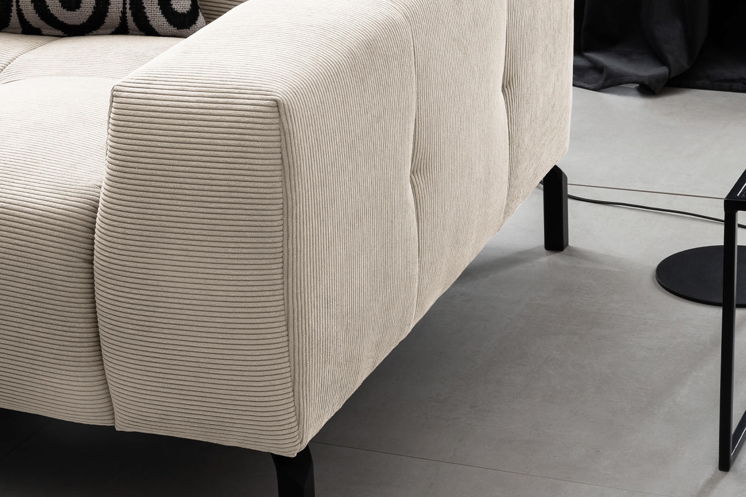 ECKSOFA MIT MOTORISCHEM SITZVORZUG OHIO Weiß Cord - Schwarz/Weiß, Textil/Metall (311/219cm) - KAWOLA