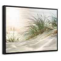 LEINWAND Bilder mit Rahmen - Dünen mit Strandhafer in der Sonne des Nationalparks Schleswig-Holsteinisches Wattenmeer - 40x30 - Creme, Textil (40/30cm) - MuchoWow