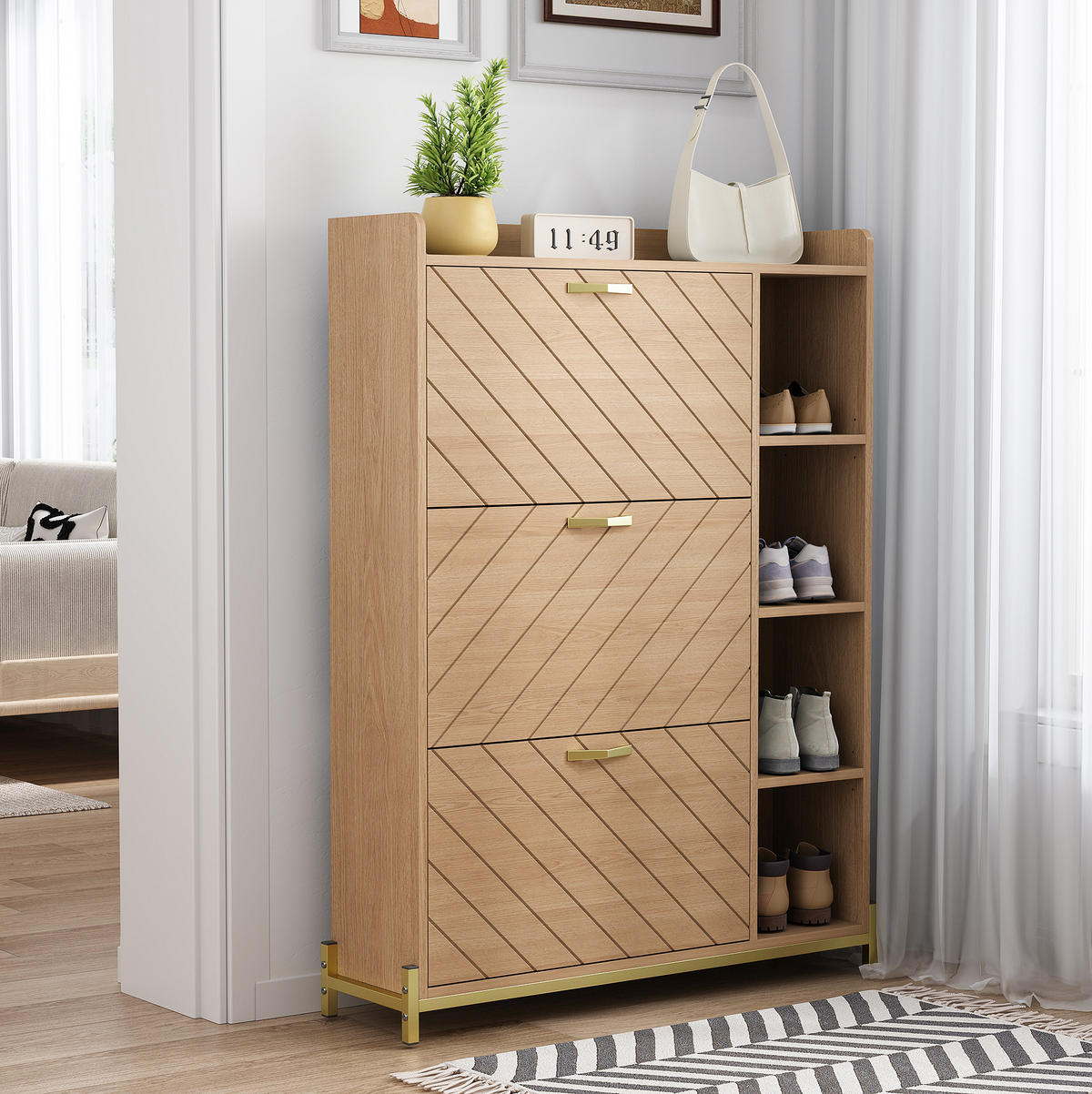 SCHUHSCHRANK mit Klapptüren 90 x 24 x 119 cm MDF Natural - Naturfarben, Holz (24/119/90cm) - Beauniv