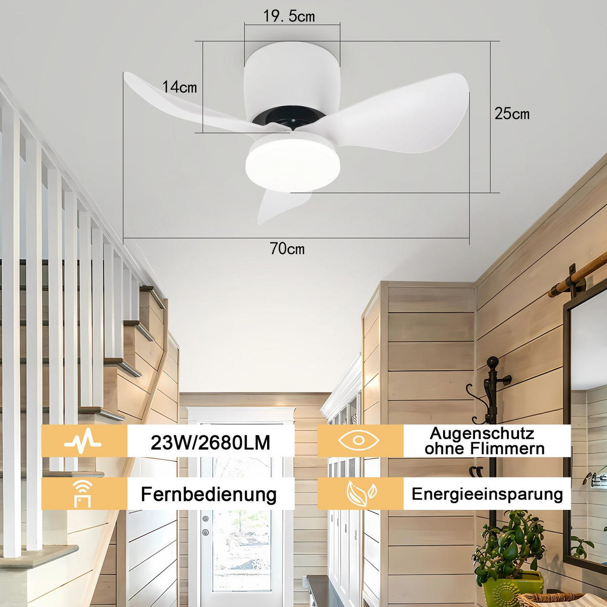 DECKENVENTILATOR Erfurt II 70/70/25cm - Weiß, Kunststoff (70/70/25cm) - Nettlife