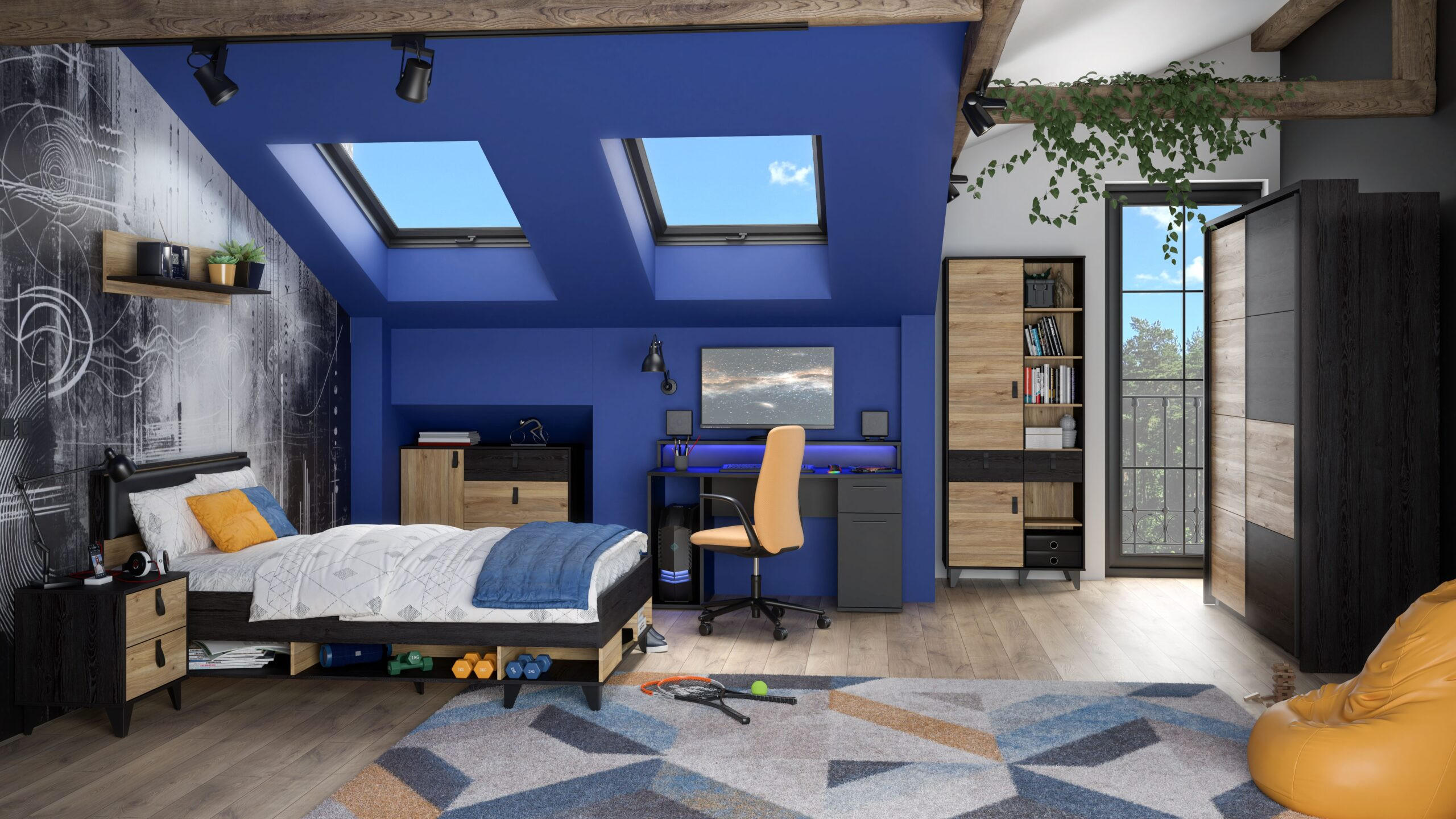 JUGENDZIMMER Lya Gamingzimmer in Mauvella und Cabezone Eiche 6 teilig mit Gamingtisch - Braun, Holzwerkstoff (120/200/80cm)