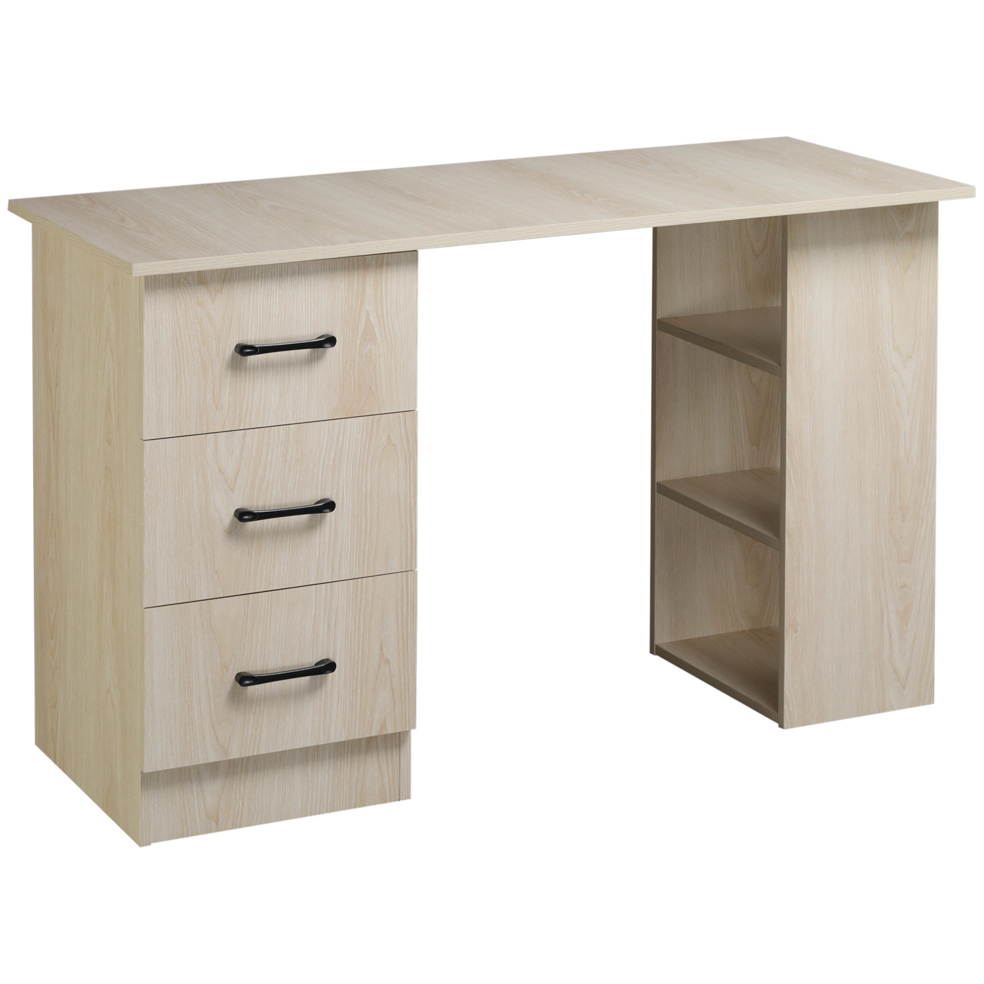 SCHREIBTISCH DE-14868 mit 3 Schubladen & 3 Regalböden Holzoptik - Naturfarben, Holzwerkstoff (120/49/72cm) - ComfortXL