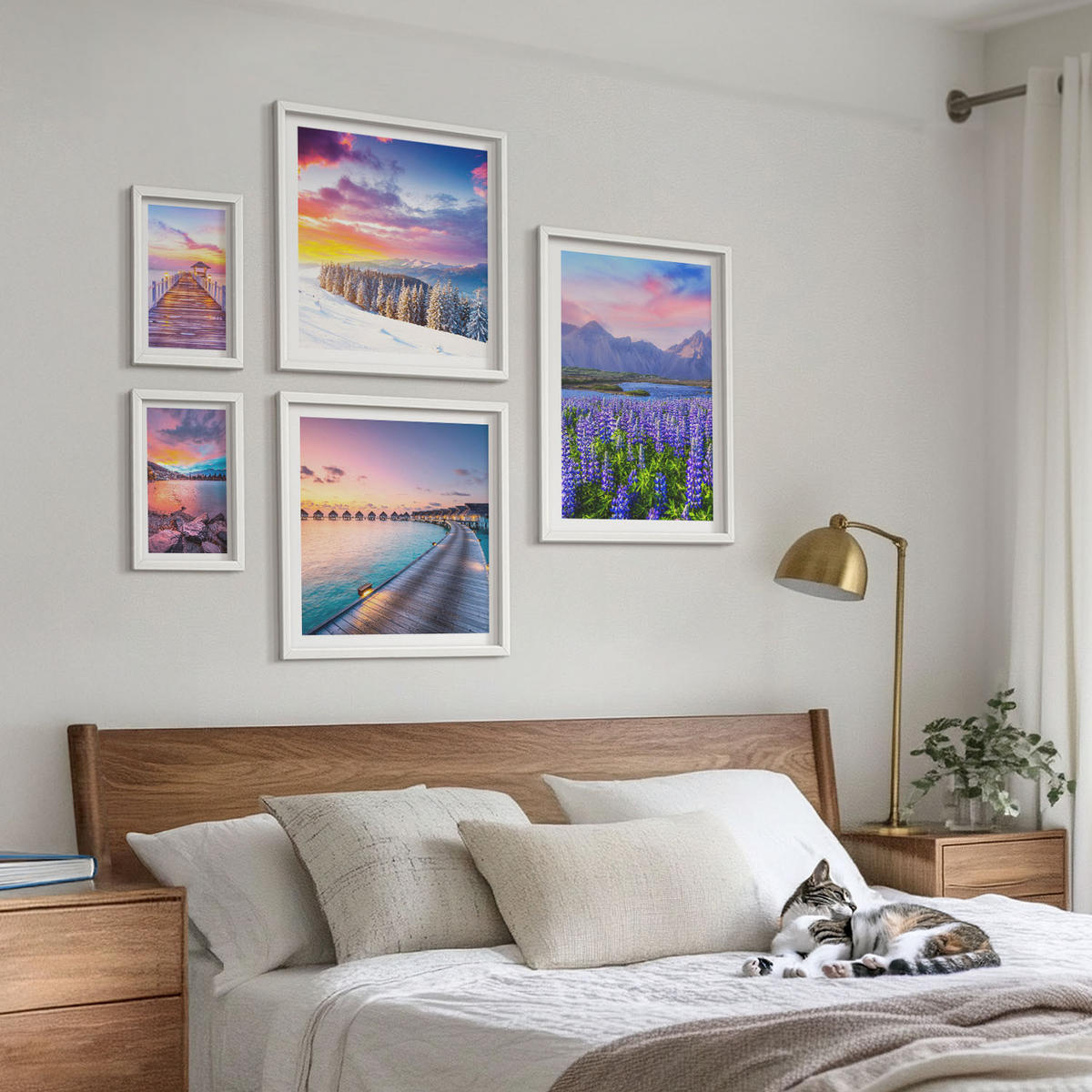 WANDBILDER 5er-Set - 50x50 cm & 20x30 cm & 40x60 cm Weißer Rahmen - Winterlandschaft des Pierbergs - Weiß, Kunststoff (40/60cm) - ArtPrintCave
