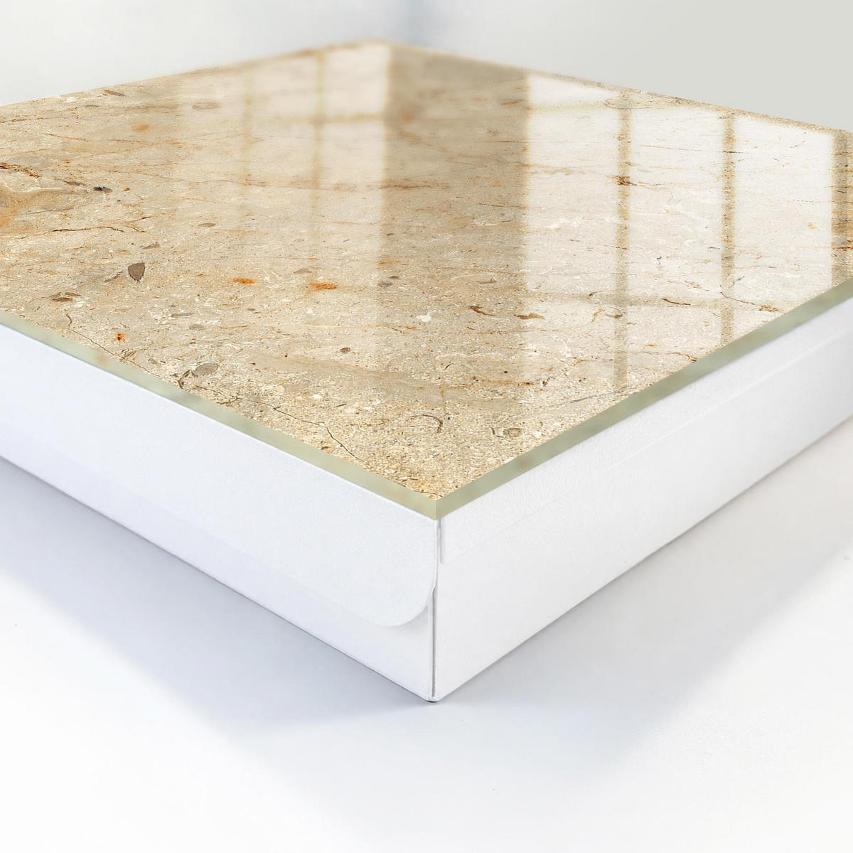 SCHLÜSSELBOX Weiß 30x30 cm – Türöffnung nach rechts - Steinmuster - Beige, Metall (30/30/5cm) - TULUP