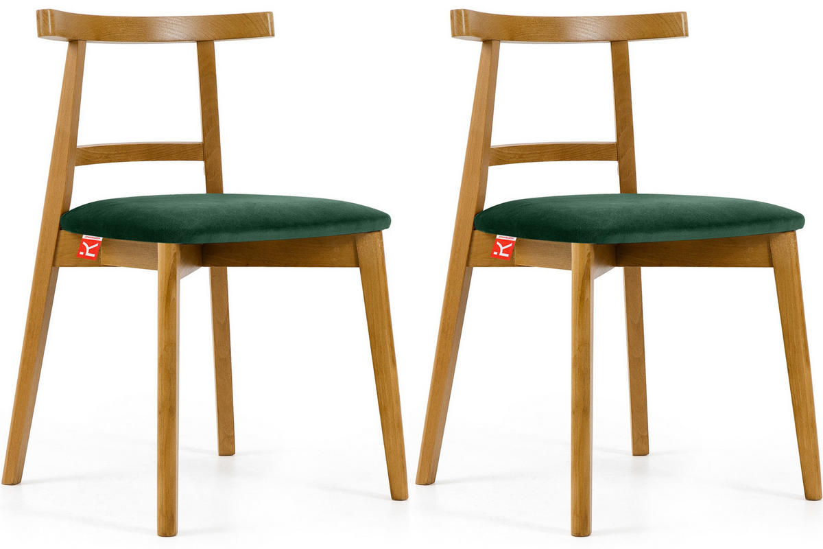 ESSTISCHSTÜHLE LILIO 2 St Vintage, Dunkelgrün / hell Eiche - Hellbraun/Dunkelgrün, Holz/Textil (47/76/45cm) - KONSIMO®