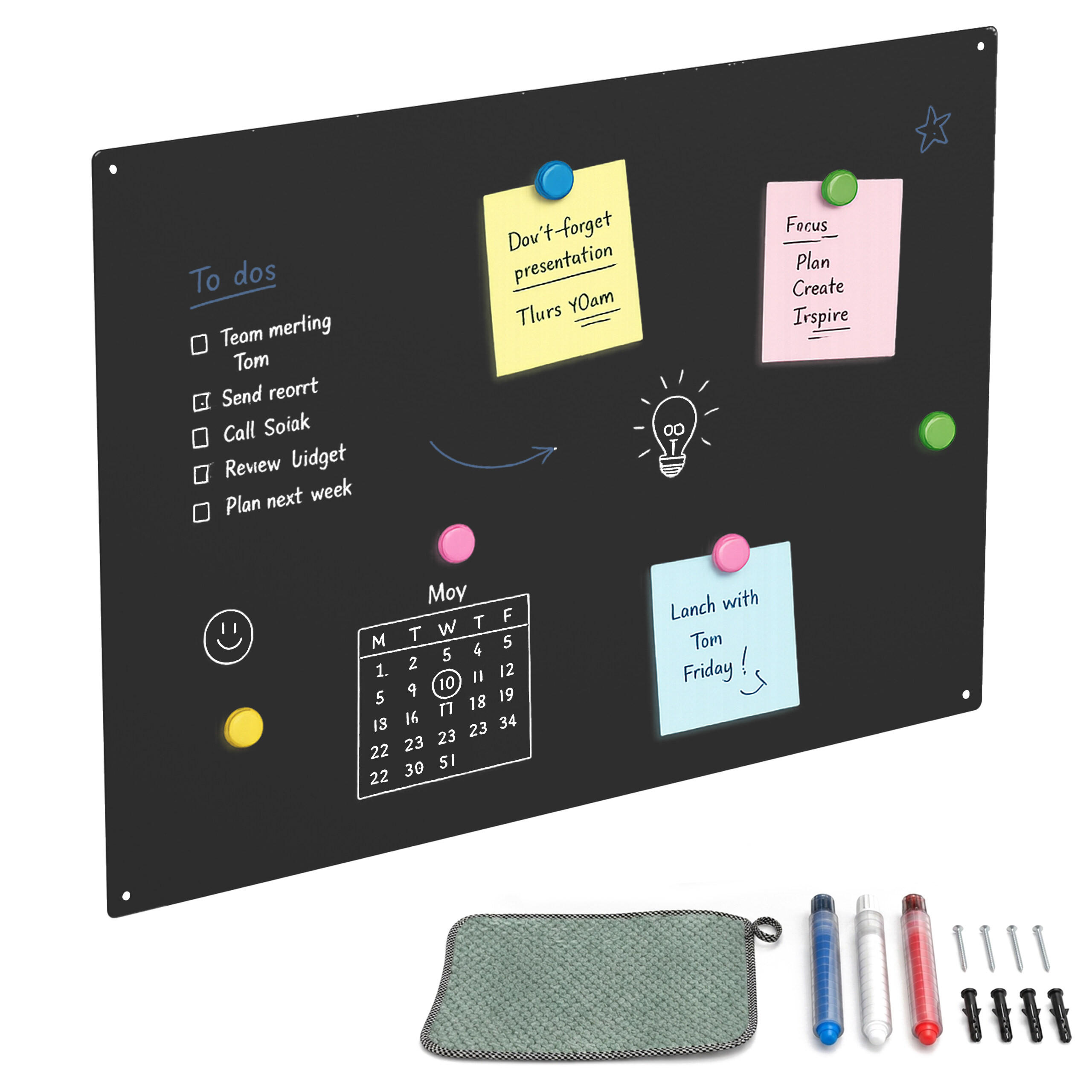 MAGNETTAFEL Schwarz Stahl beschreibbar 60x40 cm - Schwarz, Metall (60/40/0.1cm) - Relaxdays