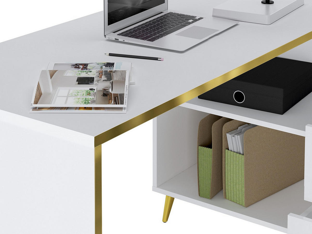 SCHREIBTISCH - 138cm x 109.1cm - Holzspan - weiß - MARZIALO - Weiß, Holz (109.1/138/75.6cm) - Vente-Unique