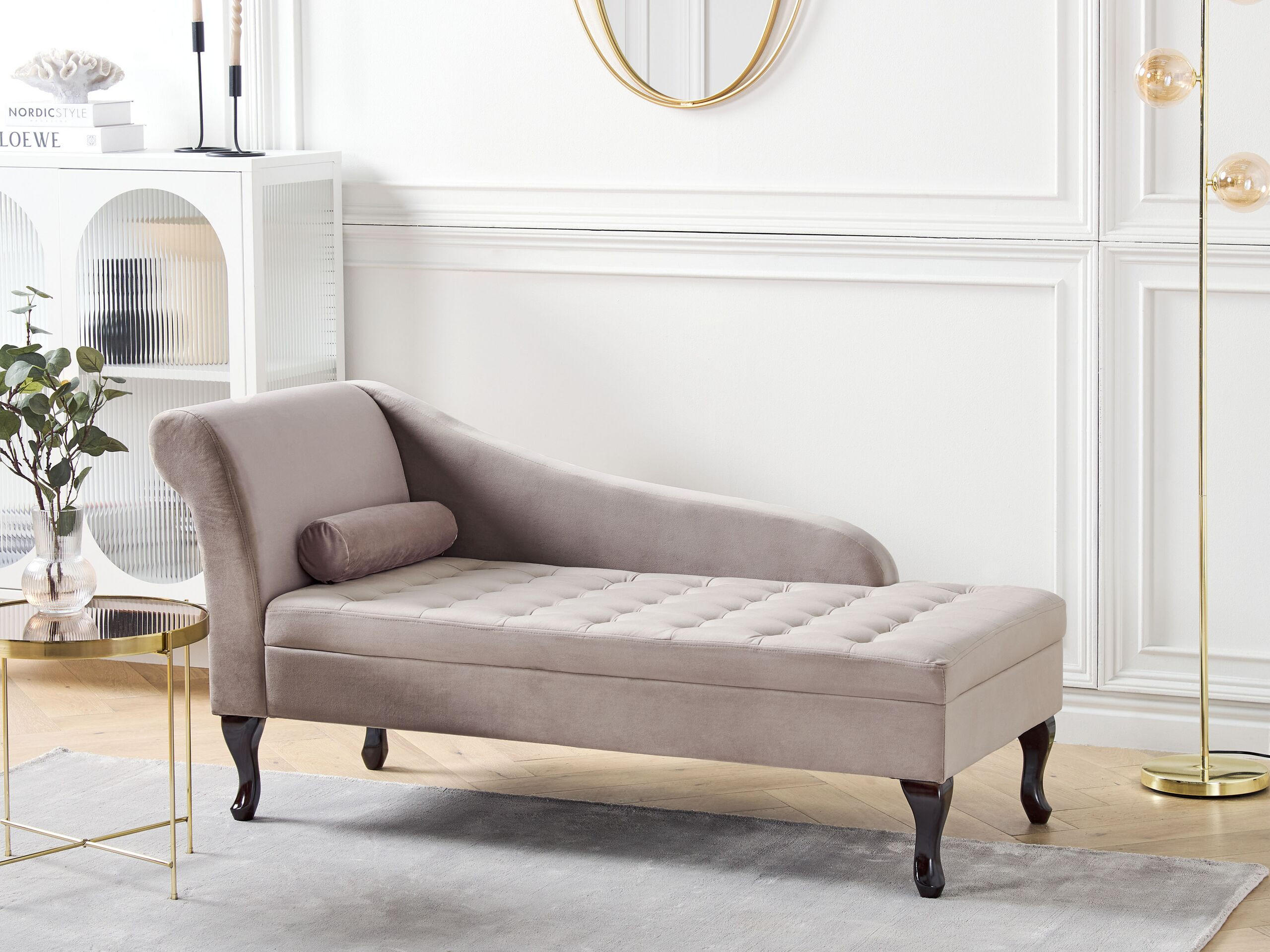 CHAISELONGUE Samtstoff taupe mit Bettkasten linksseitig Pessac - Taupe/Schwarz, Textil (145/71/62cm) - Beliani