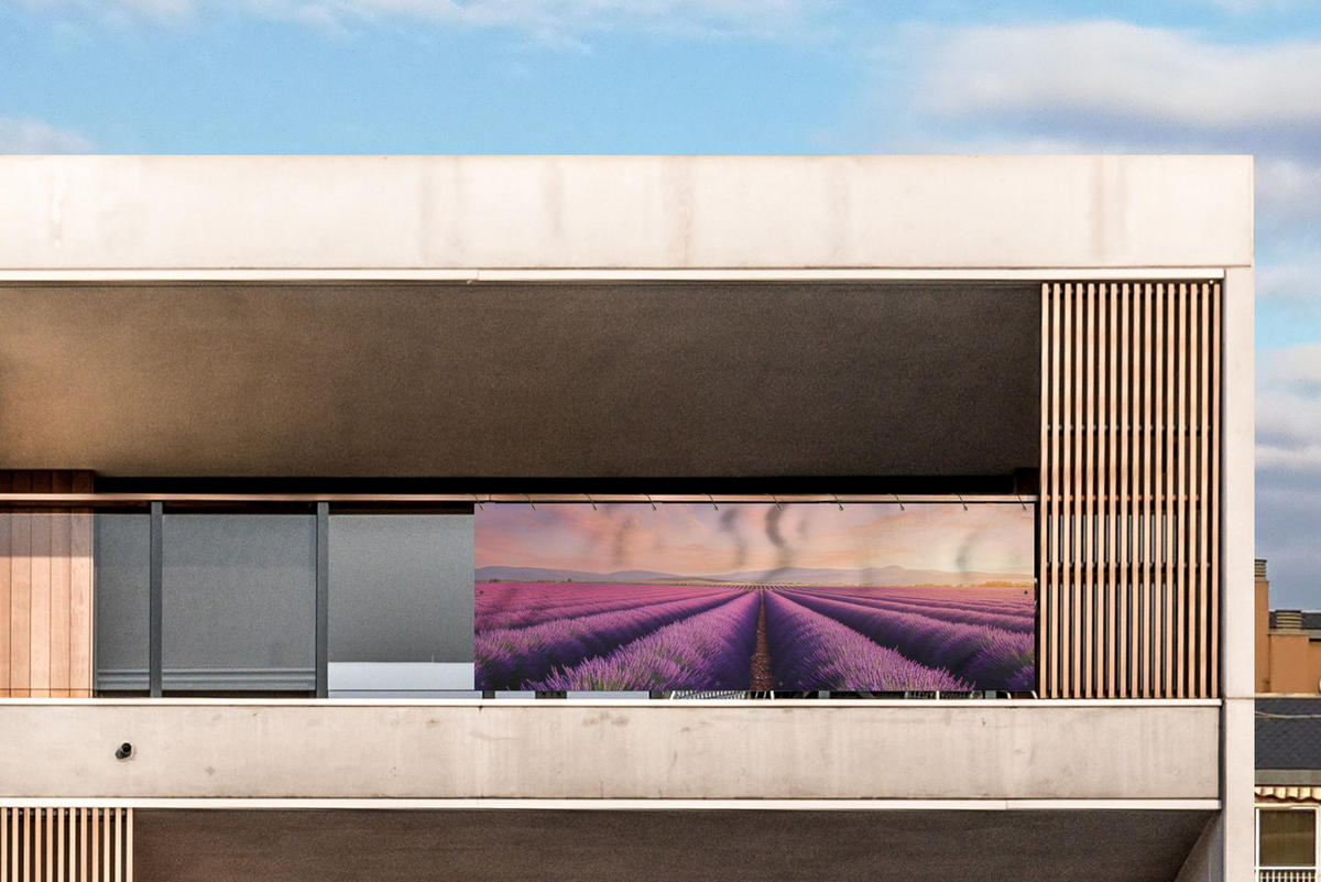 BALKON-SICHTSCHUTZ Lavendelfeld - Sonnenuntergang - Lila - Blumen - Violett, Kunststoff (300/100cm) - MuchoWow