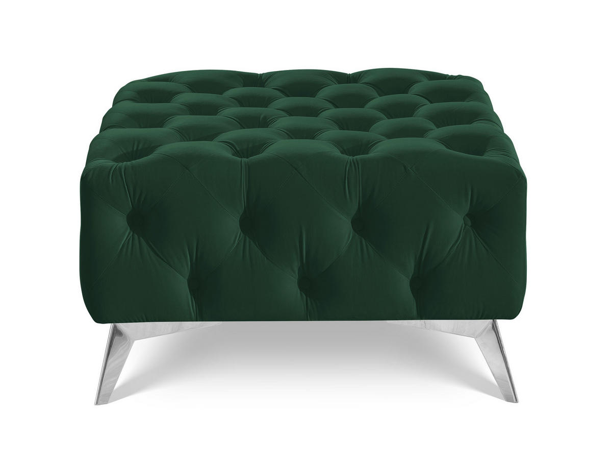 HOCKER Chesterfield Whitby Flaschengrün Samt mit silbernen Füßen - Dunkelgrün/Silberfarben, Holz/Textil (80/45/80cm) - S-Style Möbel