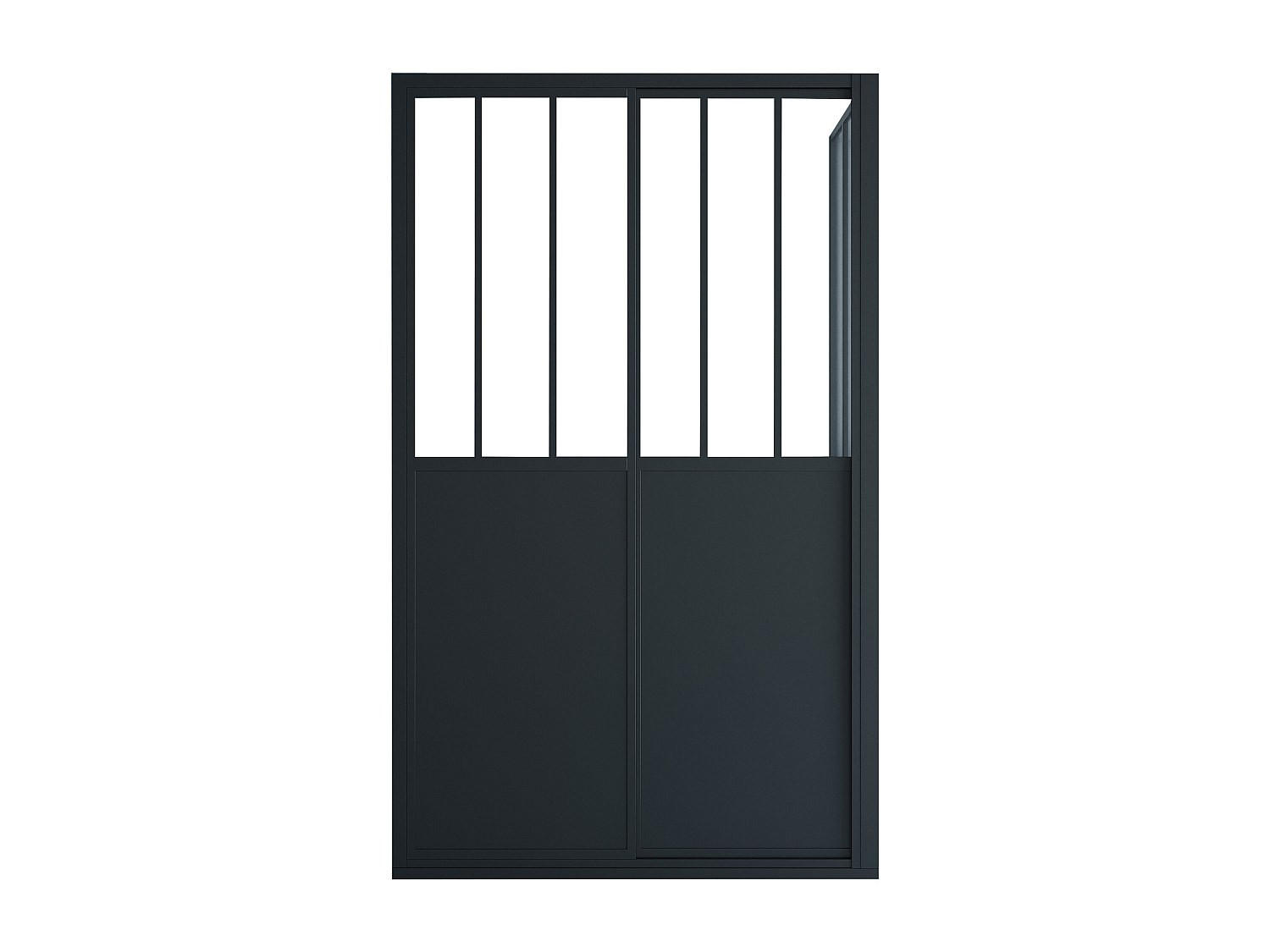 DUSCHTRENNWAND mit Schiebetür - Industrial Style - 120 x 80 x 195 cm - Schwarz matt - URBANIK - Schwarz, Metall (120/195cm) - Vente-Unique