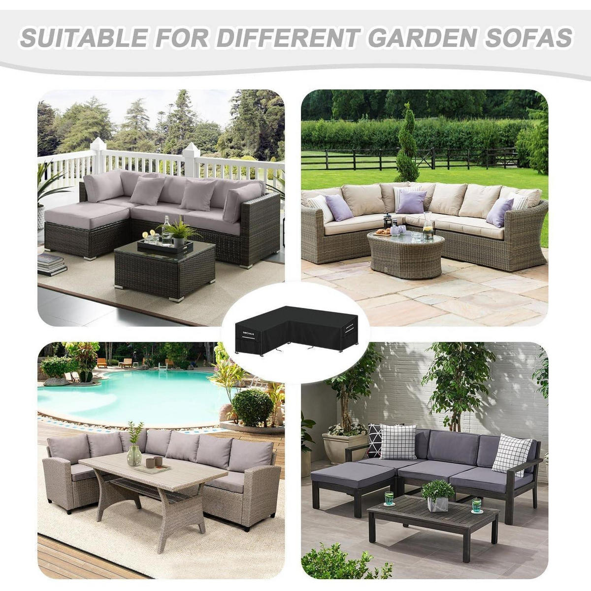 ABDECKHAUBE für L-Form Sofa 420D Oxford 140x210x90x80/60cm - Schwarz, Textil (210/80/210cm)