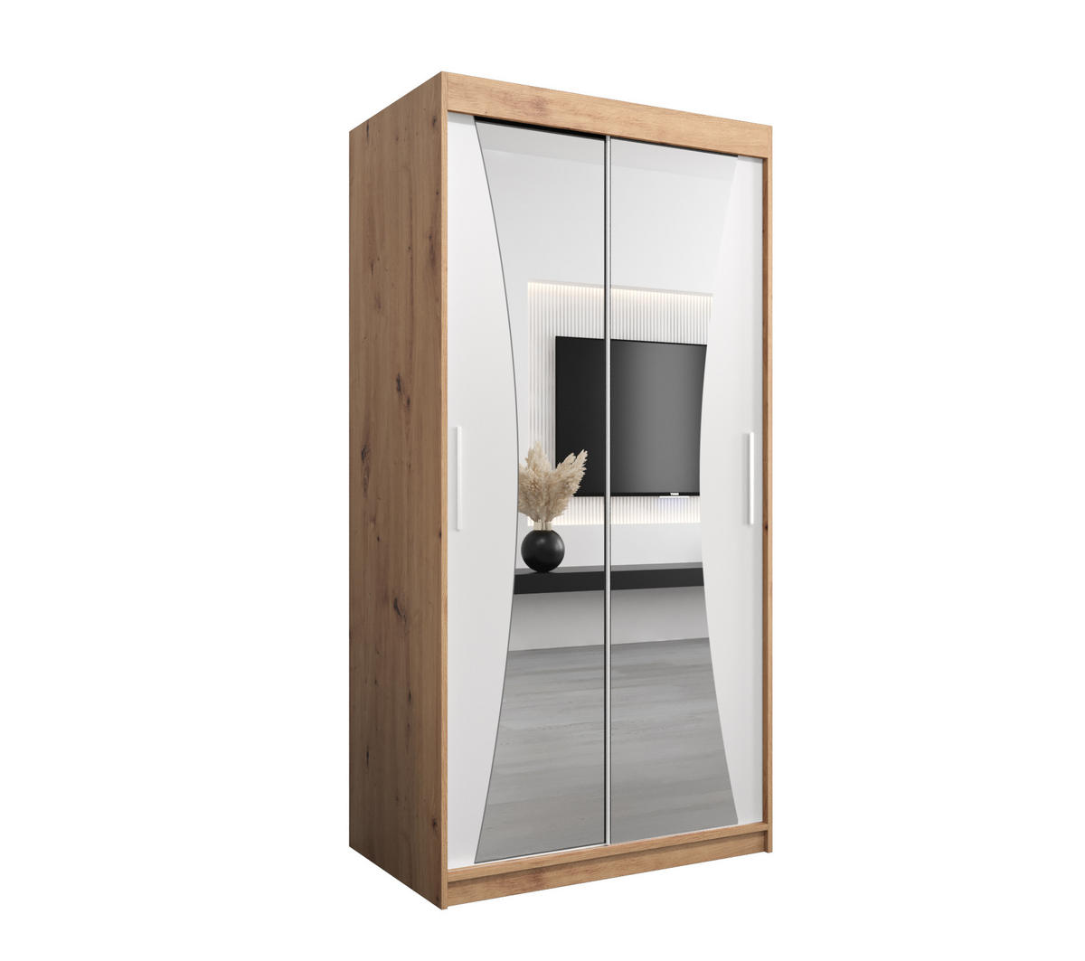 SCHWEBETÜRENSCHRANK 200/100/62 2-türig - Silberfarben/Weiß, Holz/Kunststoff (100/200/62cm) - Abiks Möbel