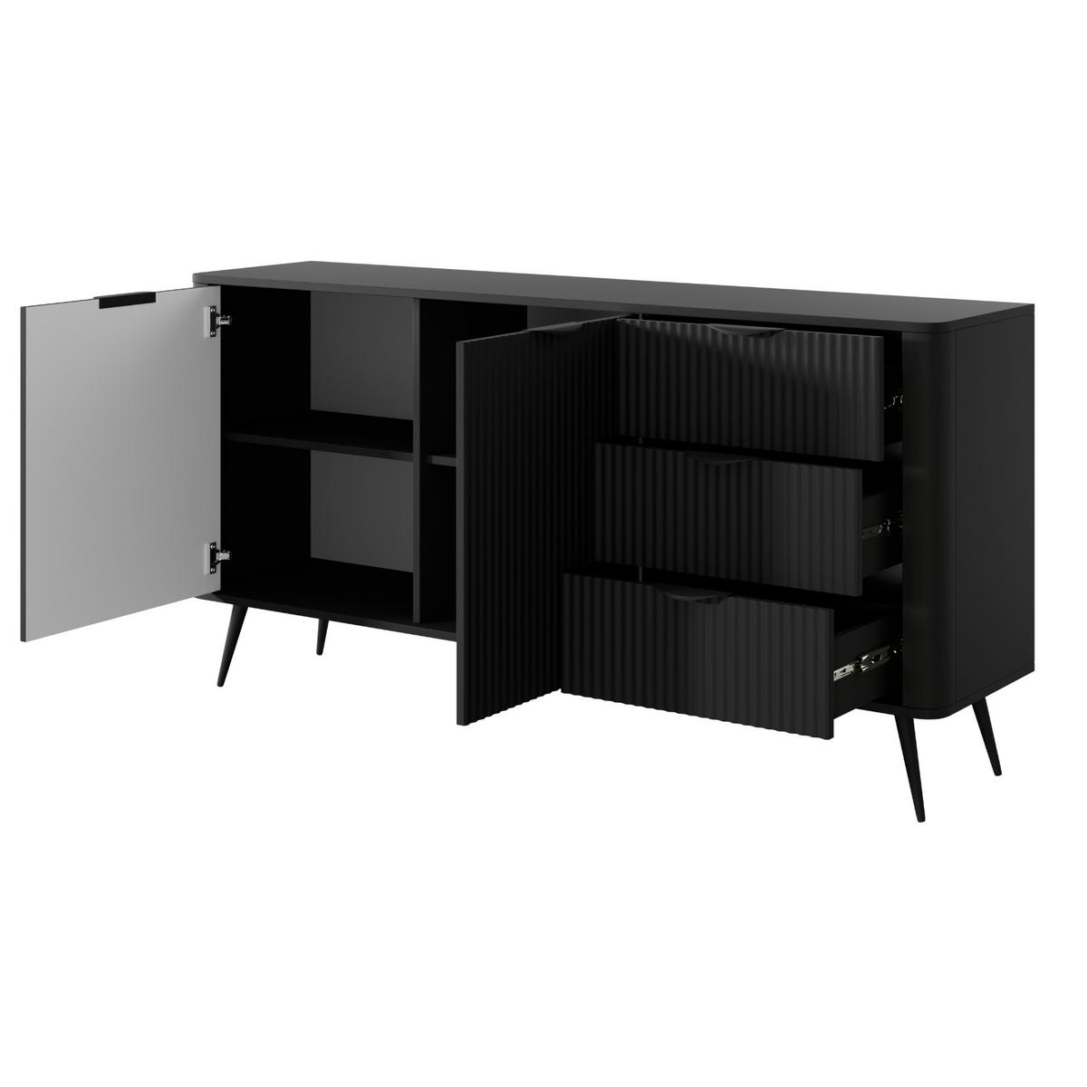 SIDEBOARD LEKNES KOM2 Reliefierte Fronten aus MDF-Platte Schwarz Schwarz - Schwarz, Glas/Holzwerkstoff (163/81/38cm) - Komodee