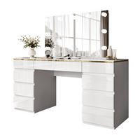 SCHMINKTISCH AURORA DOUBLE GOLD, weiß glänzend - Goldfarben/Weiß, Holzwerkstoff (156.8/79.2/55cm) - Lookway