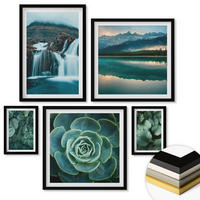 WANDBILDER 5er-Set - 50x50 cm & 20x30 cm & 40x60 cm Schwarzer Rahmen - Sukkulenten in Grün und Türkis - Schwarz, Kunststoff (40/60cm) - ArtPrintCave
