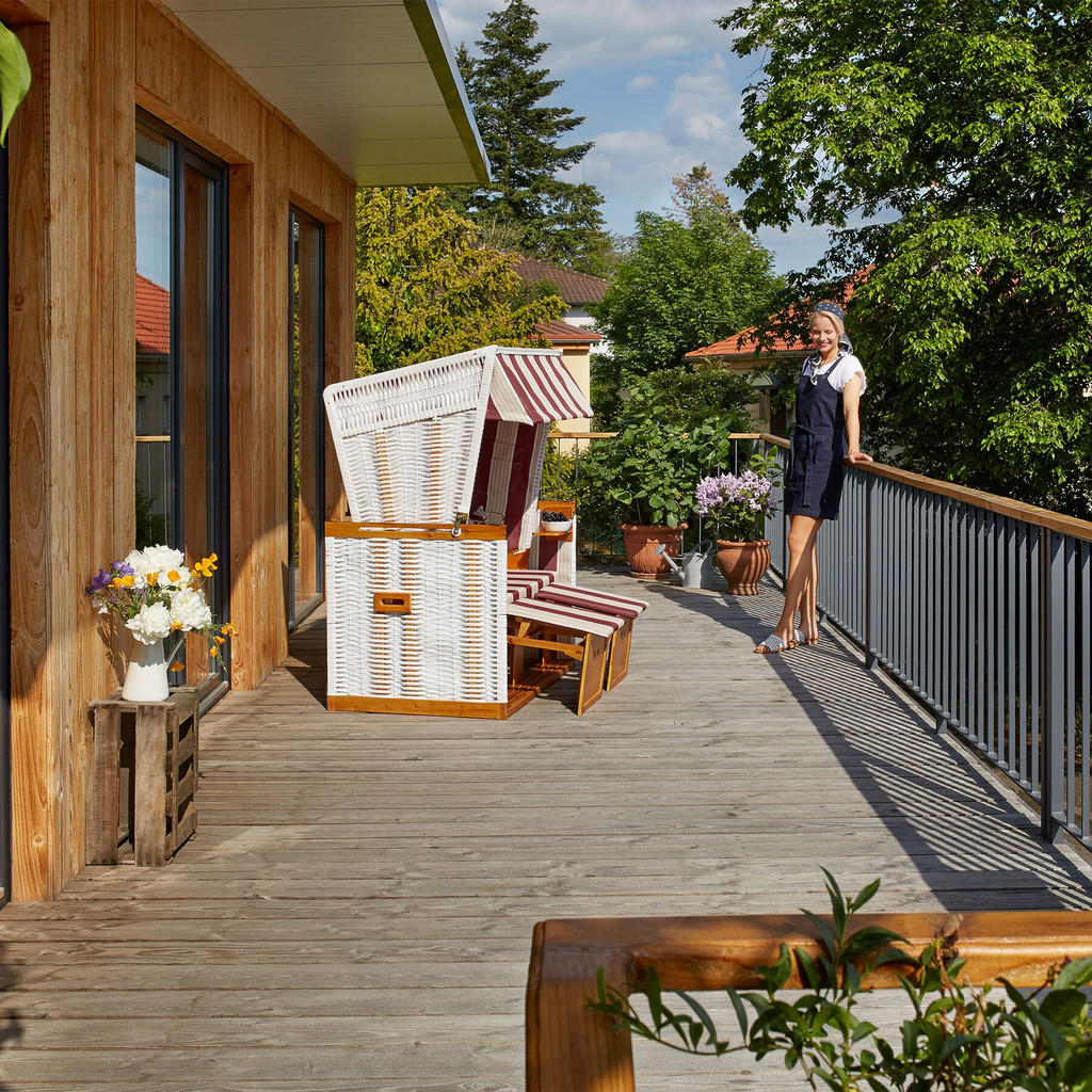 Thumbnail - tectake Strandkorb, Rosa, Weiß, Holz, 78x158x115 cm, Gartenmöbel, Strandkörbe