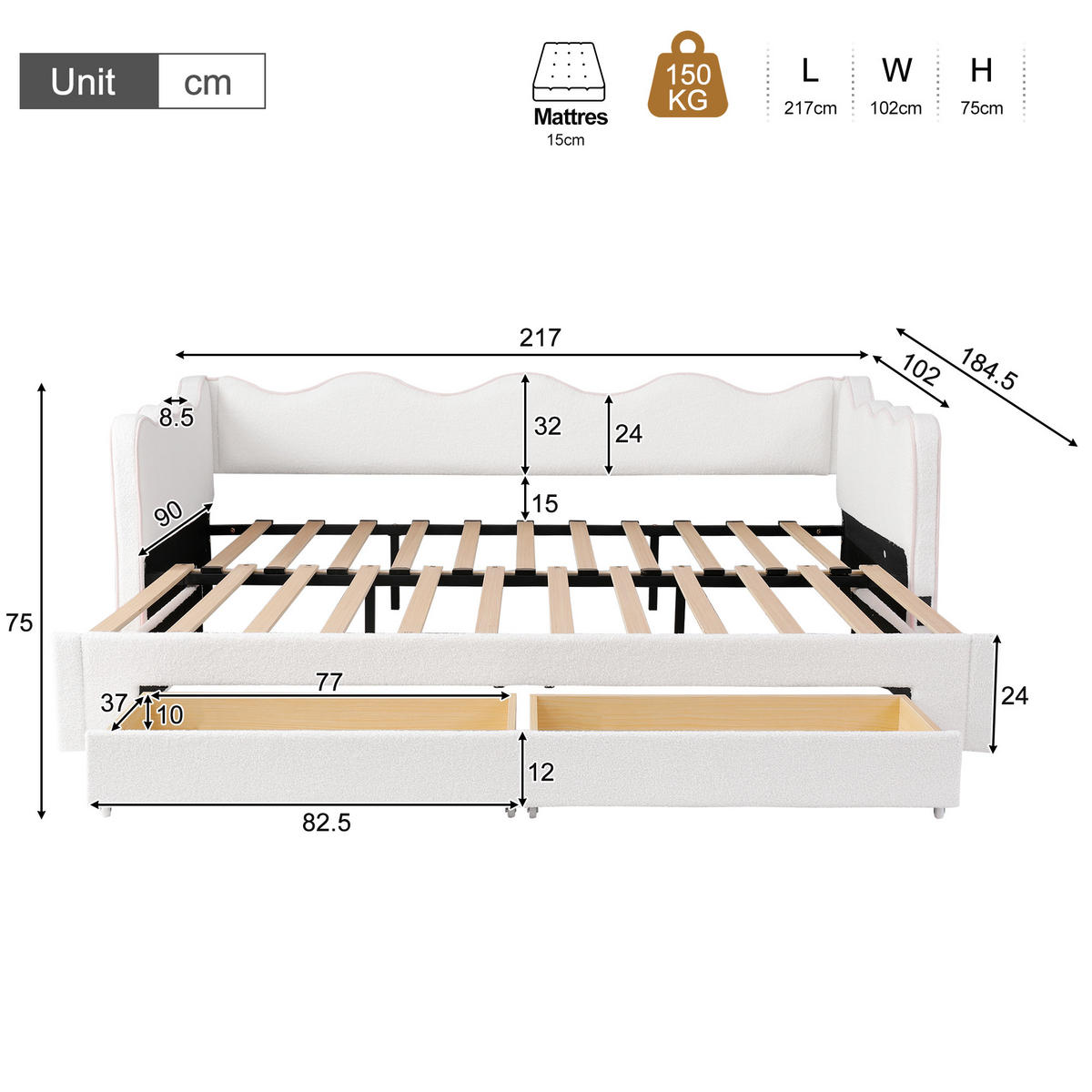 AUSZIEHBETT 90/200 cm DE-32800 ausziehbar auf 180 cm mit USB Beige - Beige, Holzwerkstoff (90/200cm) - ComfortXL