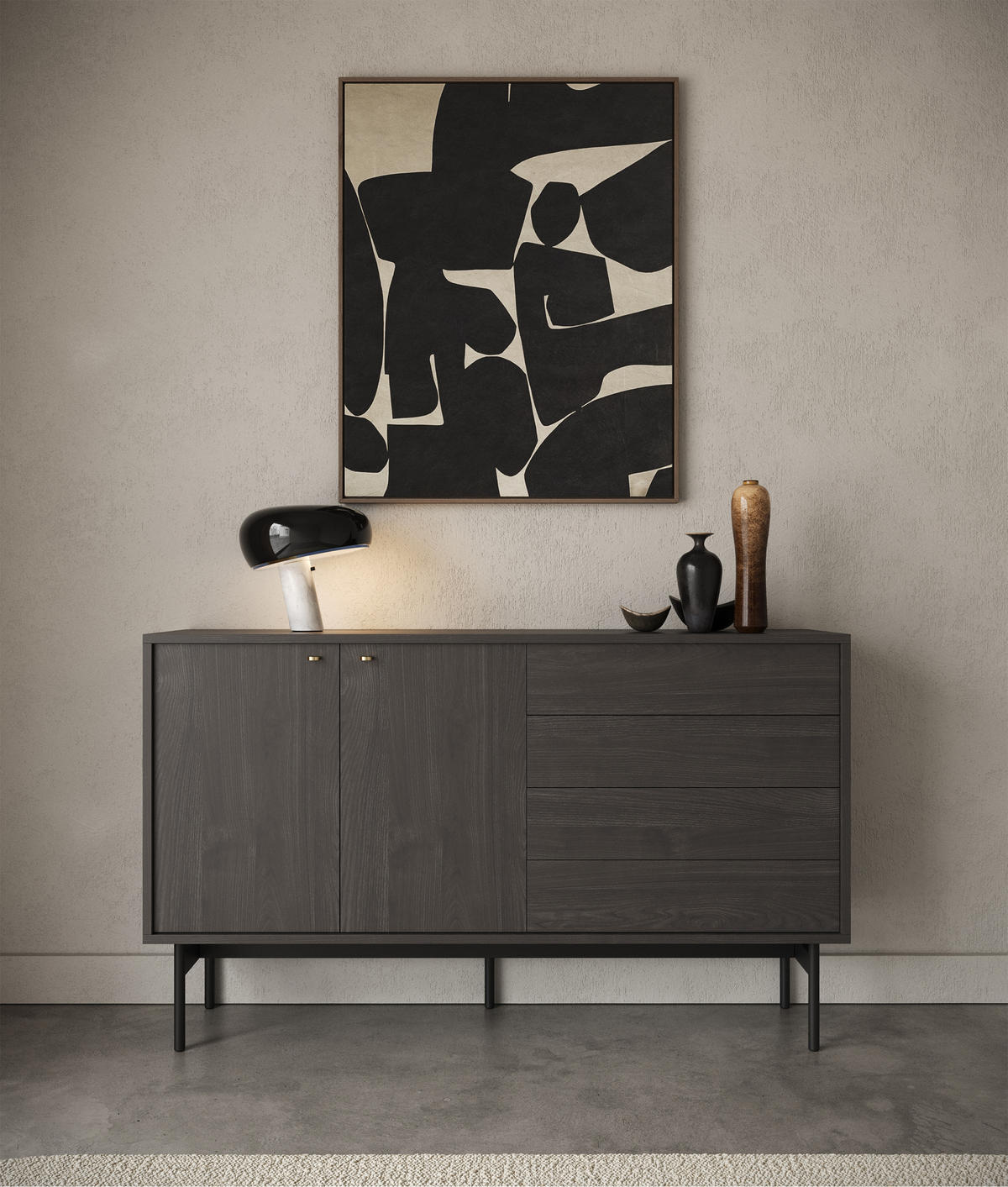 SIDEBOARD Olar Holzoptik Esche Portland Schwarz 154 cm - Goldfarben/Schwarz, Holzwerkstoff/Metall (154/92.5/38cm) - Selsey