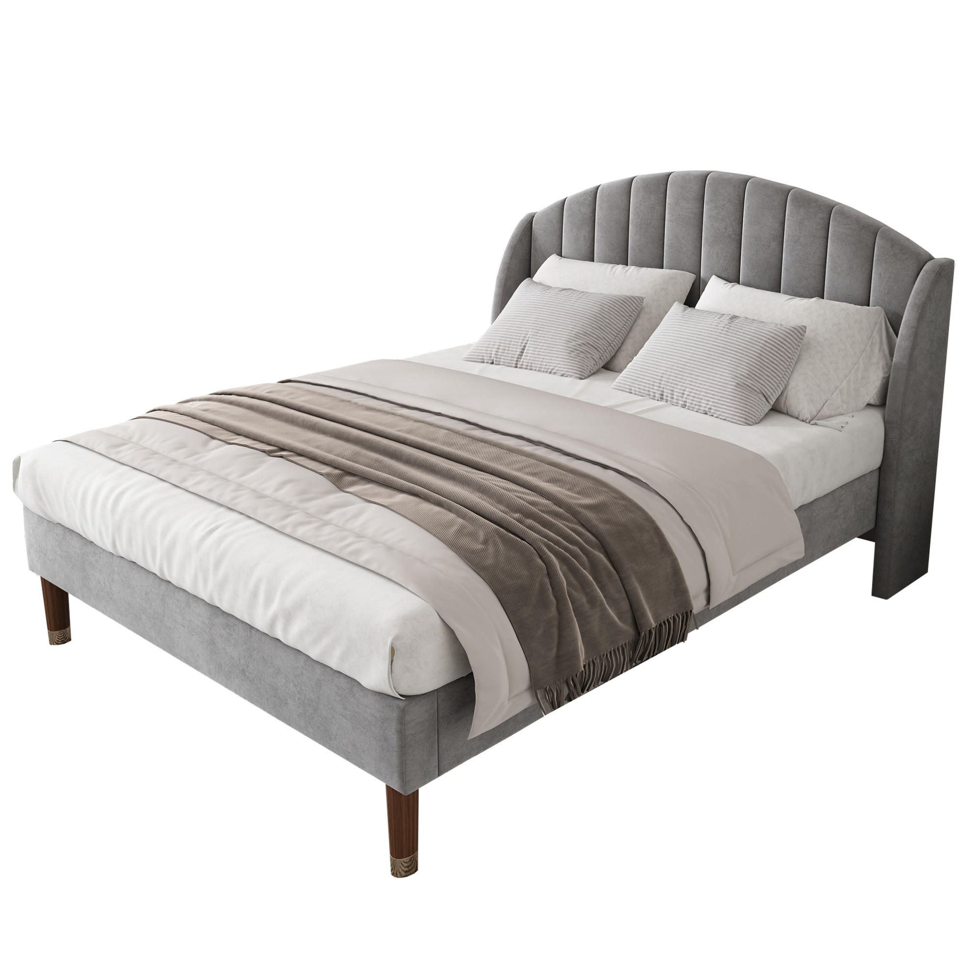 POLSTERBETT 160/200 cm mit Lattenrost und gepolstertem Kopfteil, Samt Grau - Grau, Textil (160/200cm) - Redom