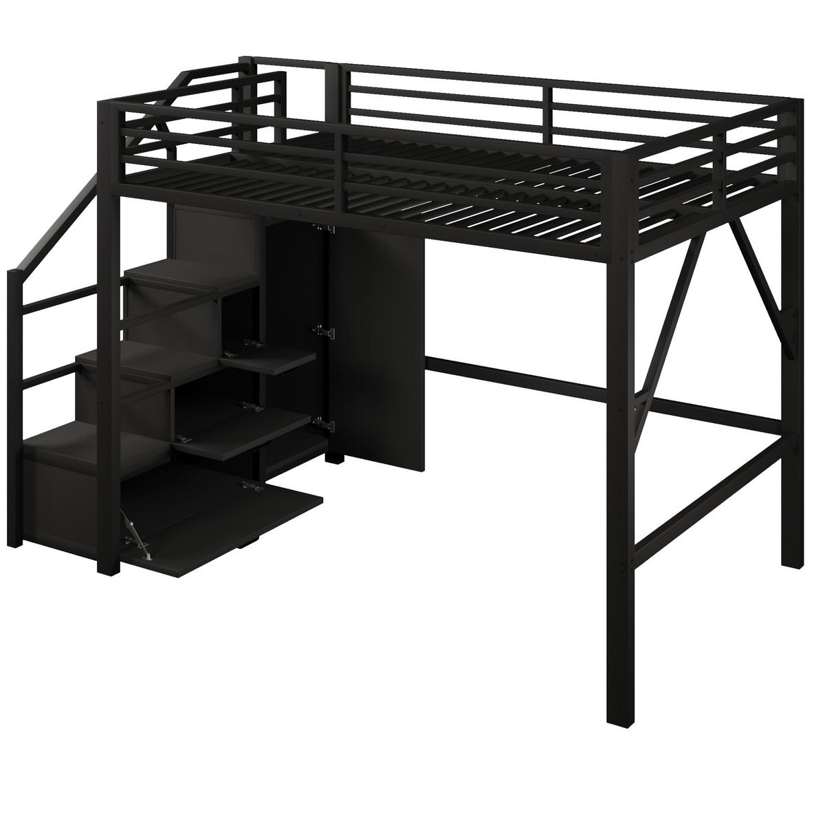 HOCHBETT 140/200 cm schwarz aus Metall/MDF mit Schrank und LED - Schwarz, Holzwerkstoff (140/200cm) - OKWISH